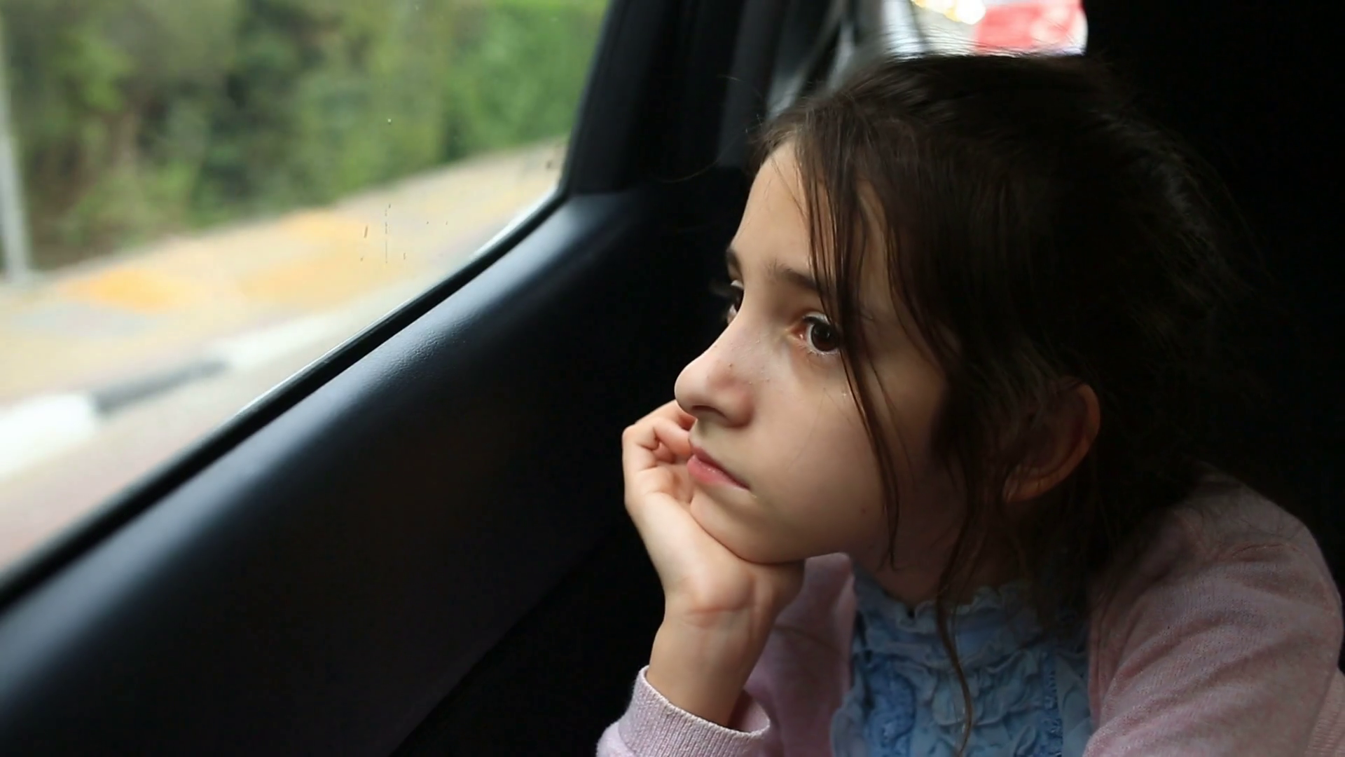 Little girl bored in car - staring into space through window - great ...