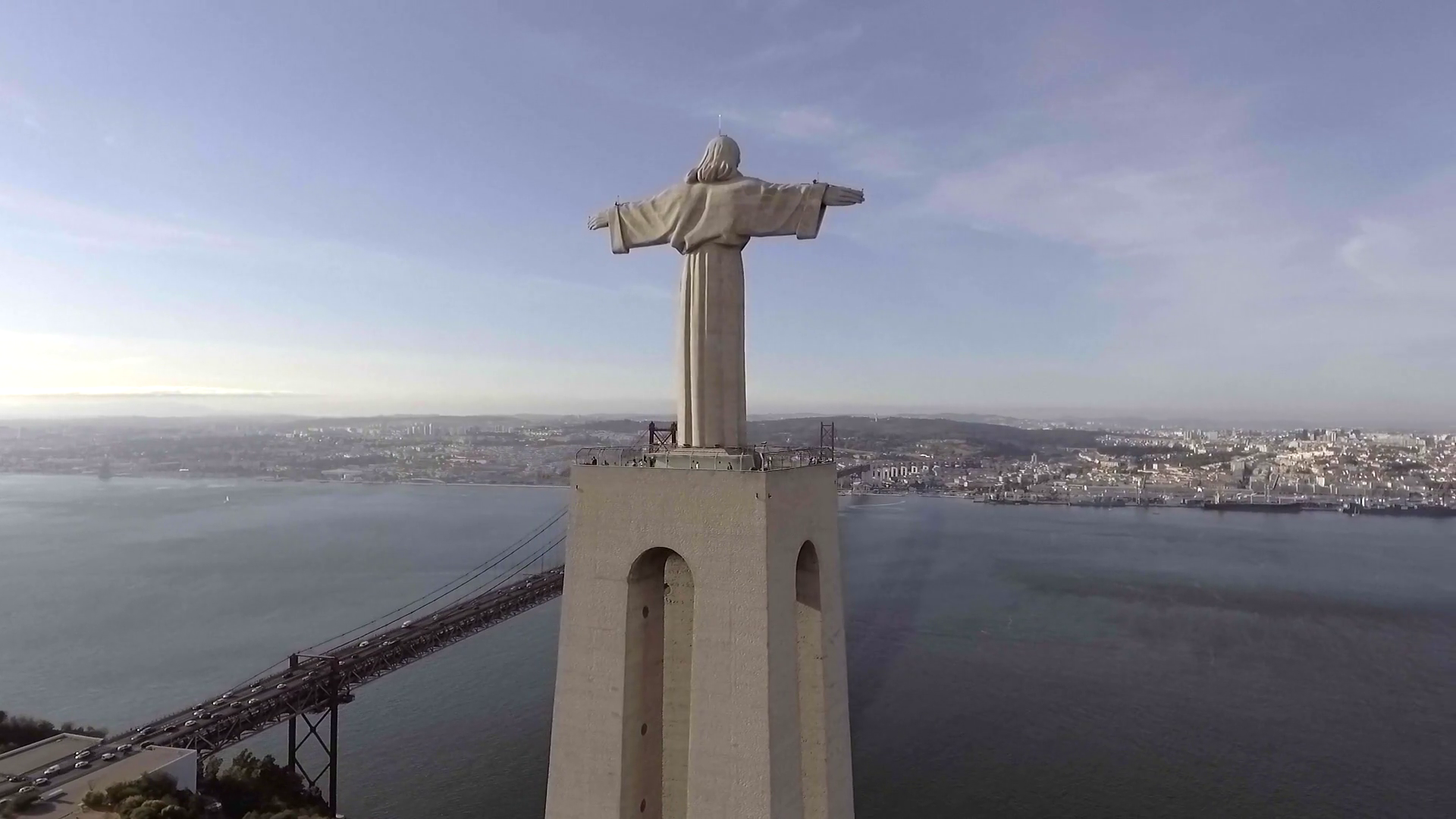 Christ the King statue in lisbon, portugal, aerial shot Stock Video ...