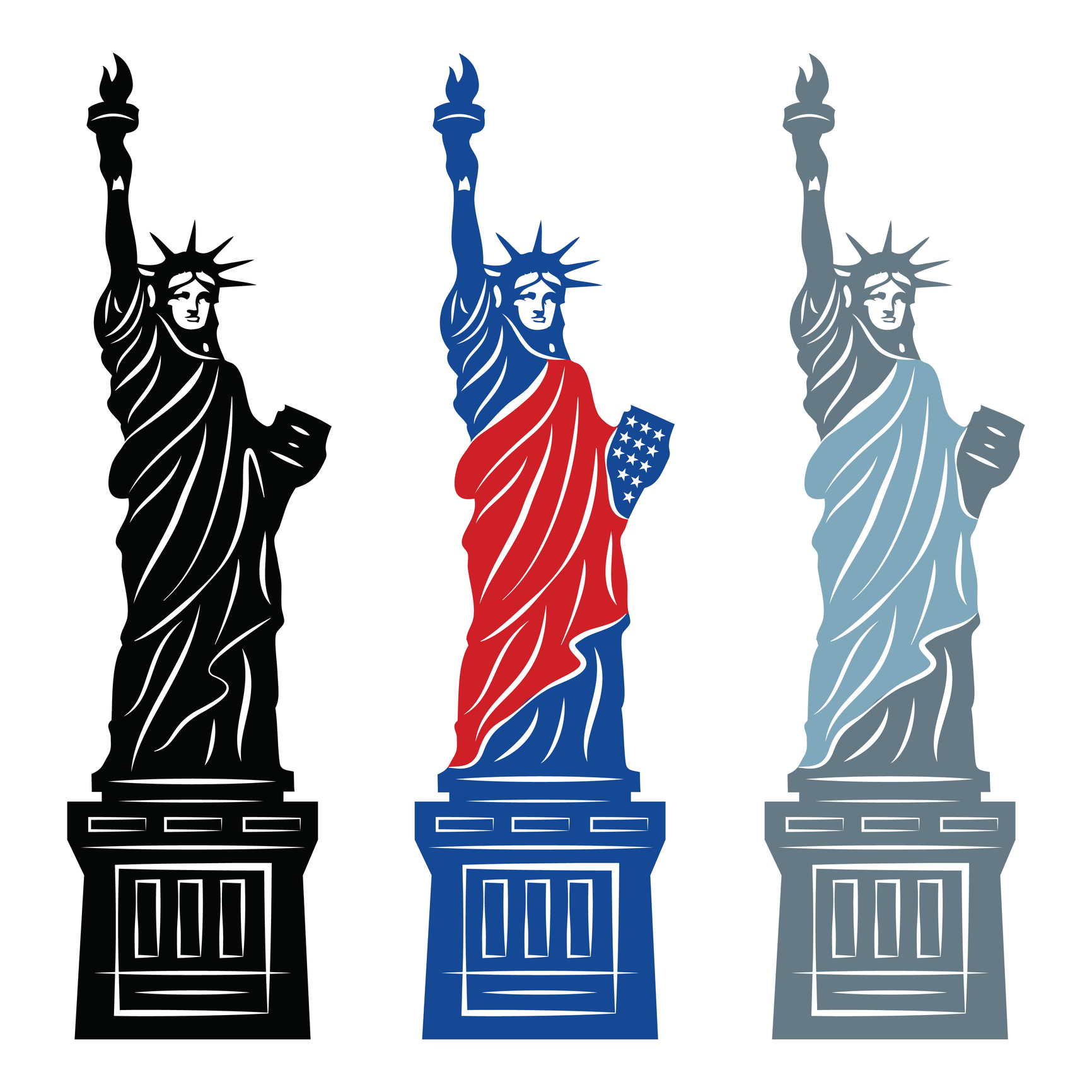 Amazing Three Statue Of Liberty Tattoo Design