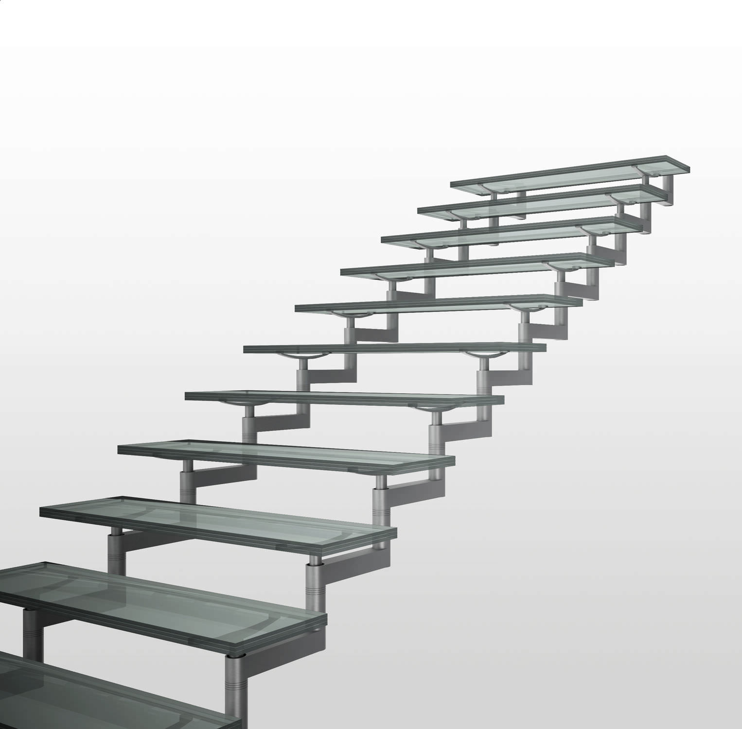 Quarter-turn staircase / glass steps / stainless steel frame ...