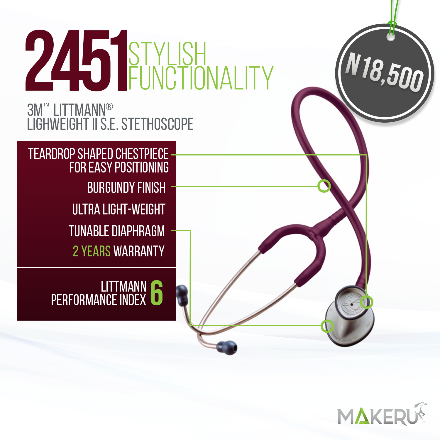 3M™ Littmann® Lightweight II S.E. Stethoscope (Burgundy) – Makeru ...