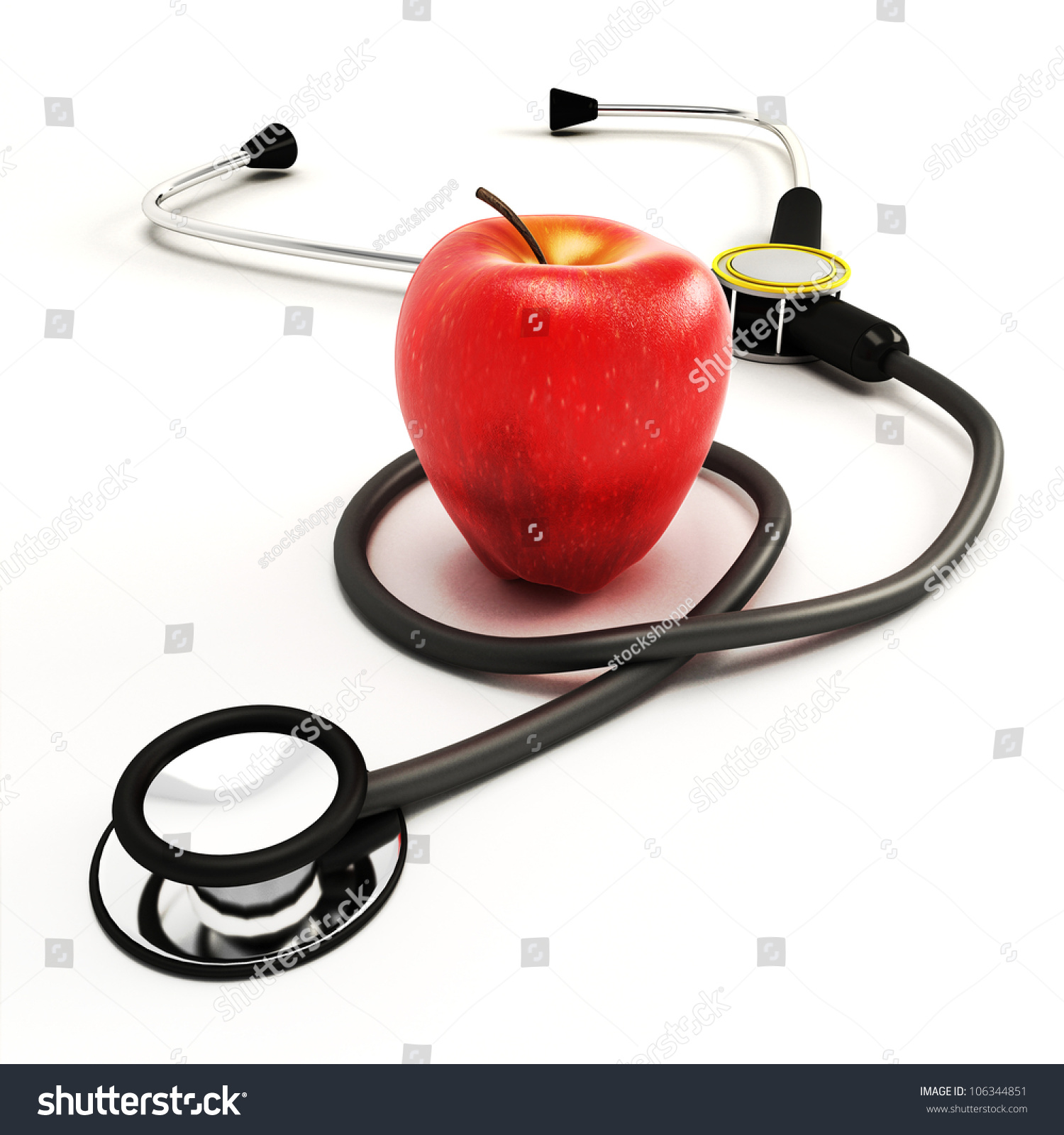 3d Image Stethoscope Apple Against White Stock Illustration ...