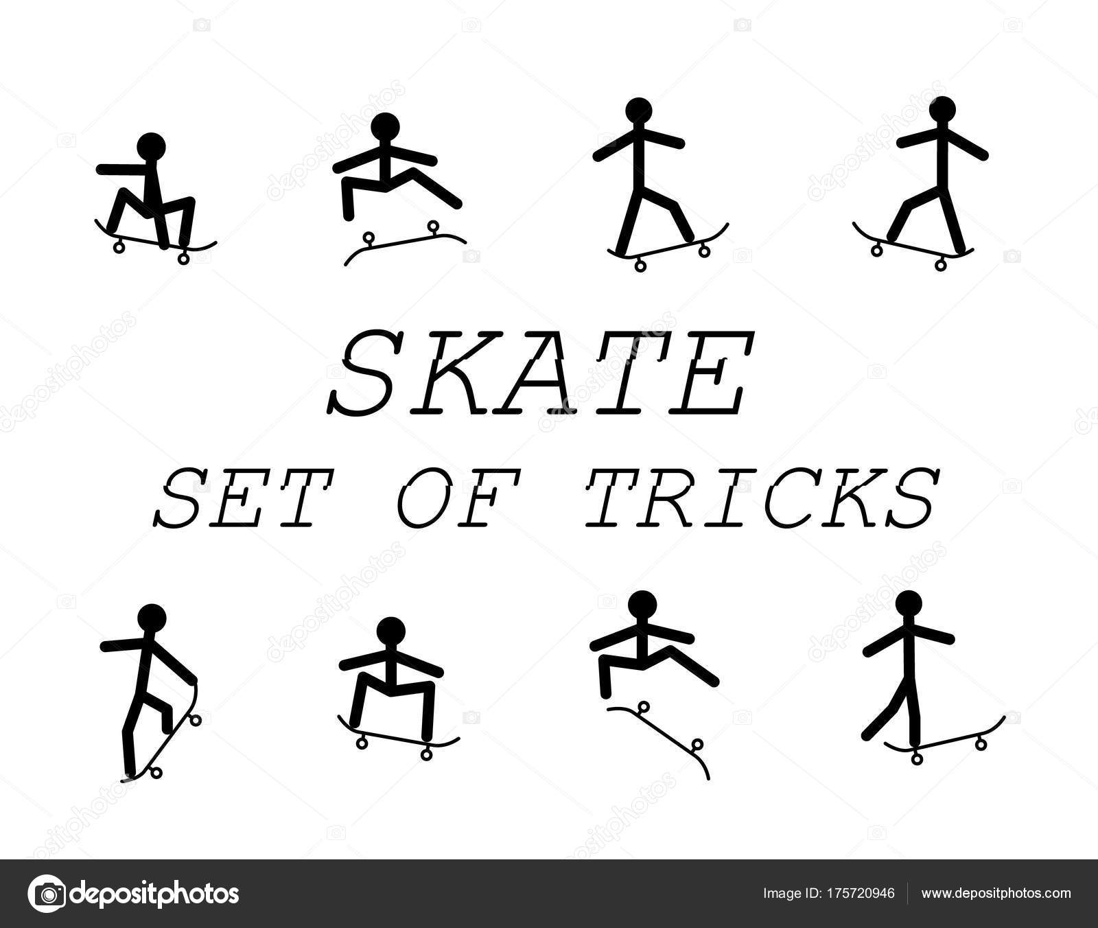 Stick Figure Vector Set Tticks Skateboard — Stock Vector ...