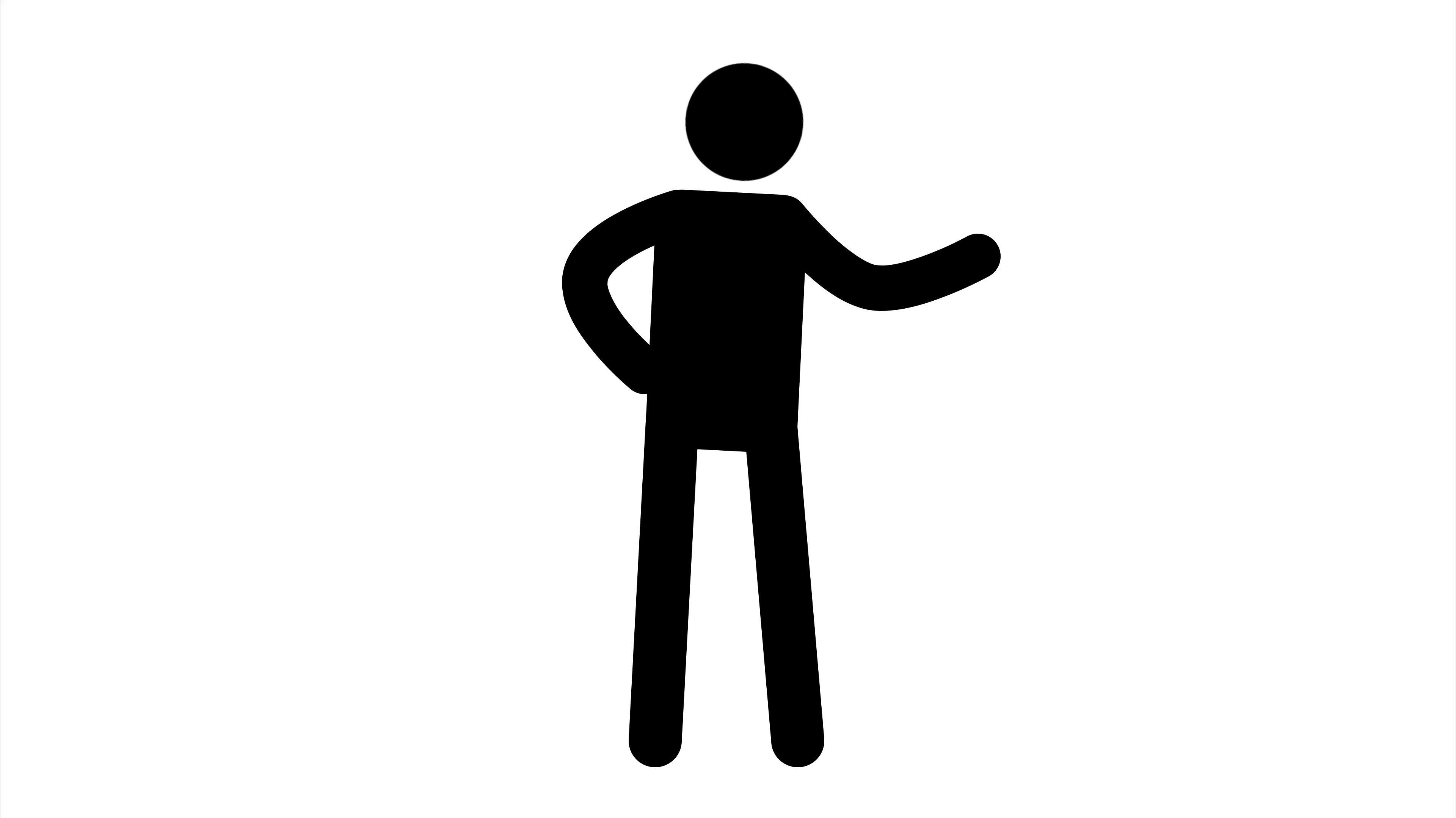 Male stick figure character waves, introduces and presents Motion. 