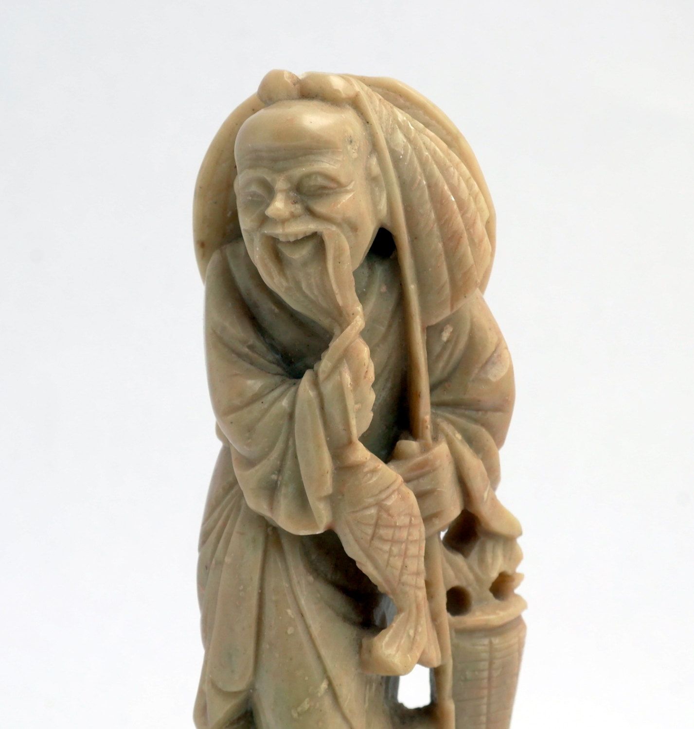 Vintage Chinese Stone Statue Hand Carved Sculpture Old Fisherman by ...