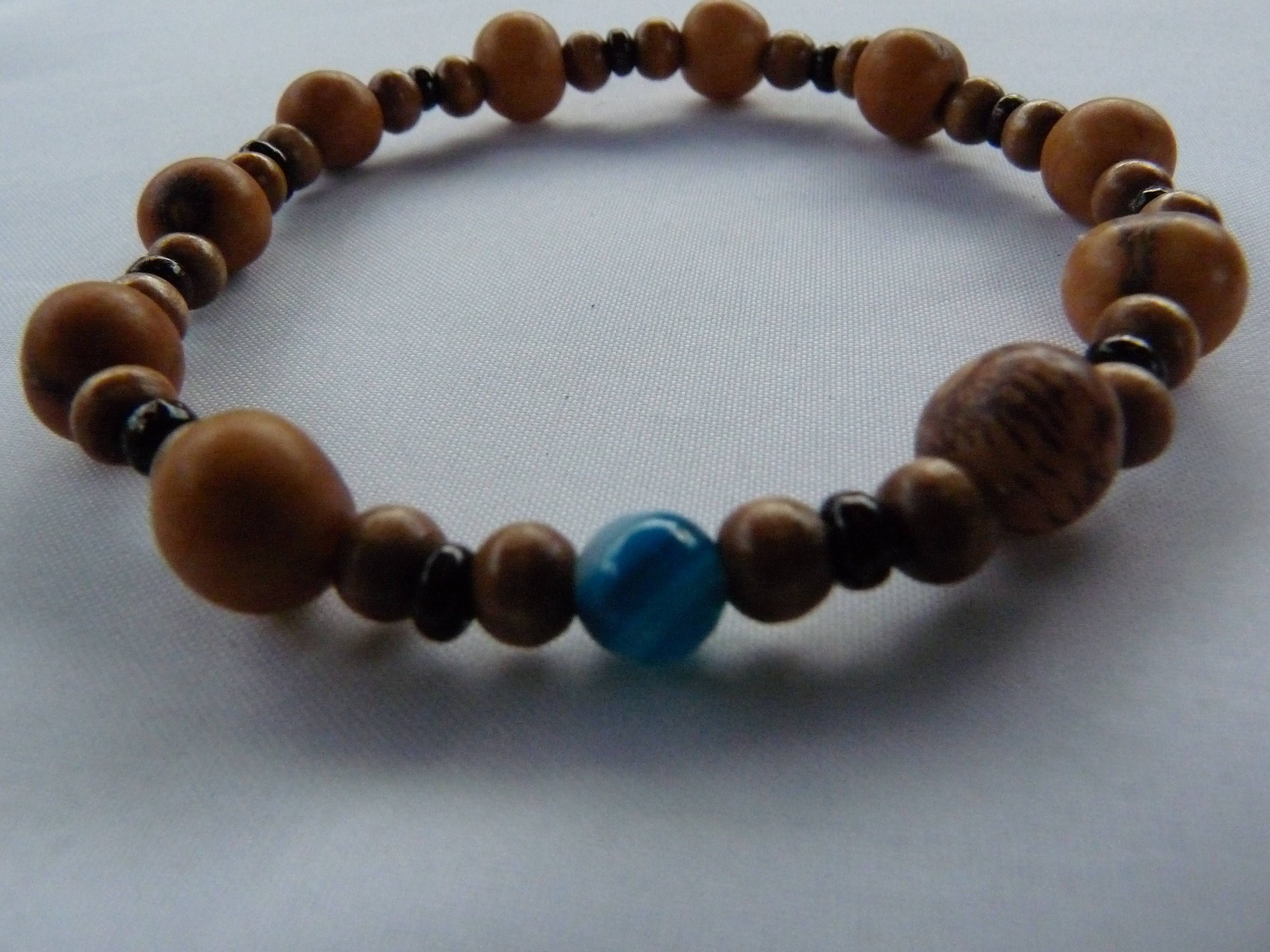 Acai Beads with blue stone stretch bracelet | Yoga bracelet and Beads