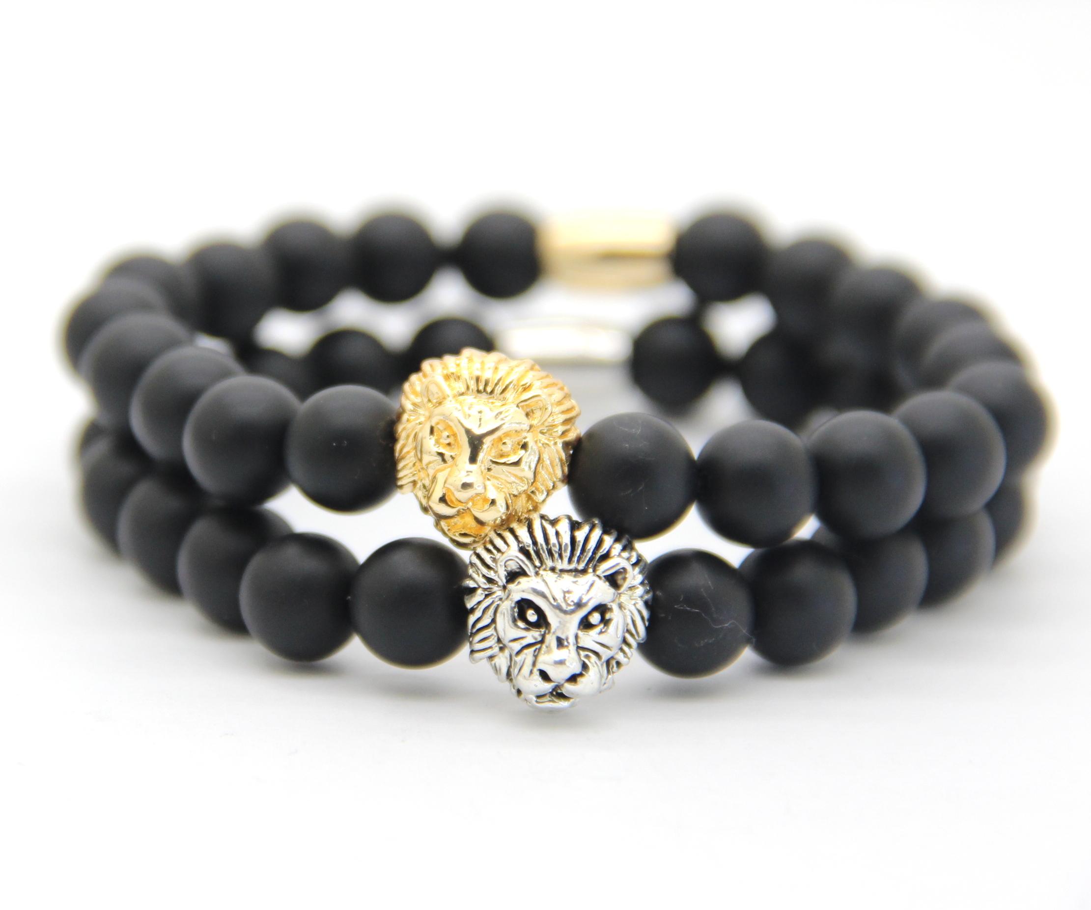 New Design 8mm Matte Agate Stone Beads Real Gold, Silver Plated Lion ...
