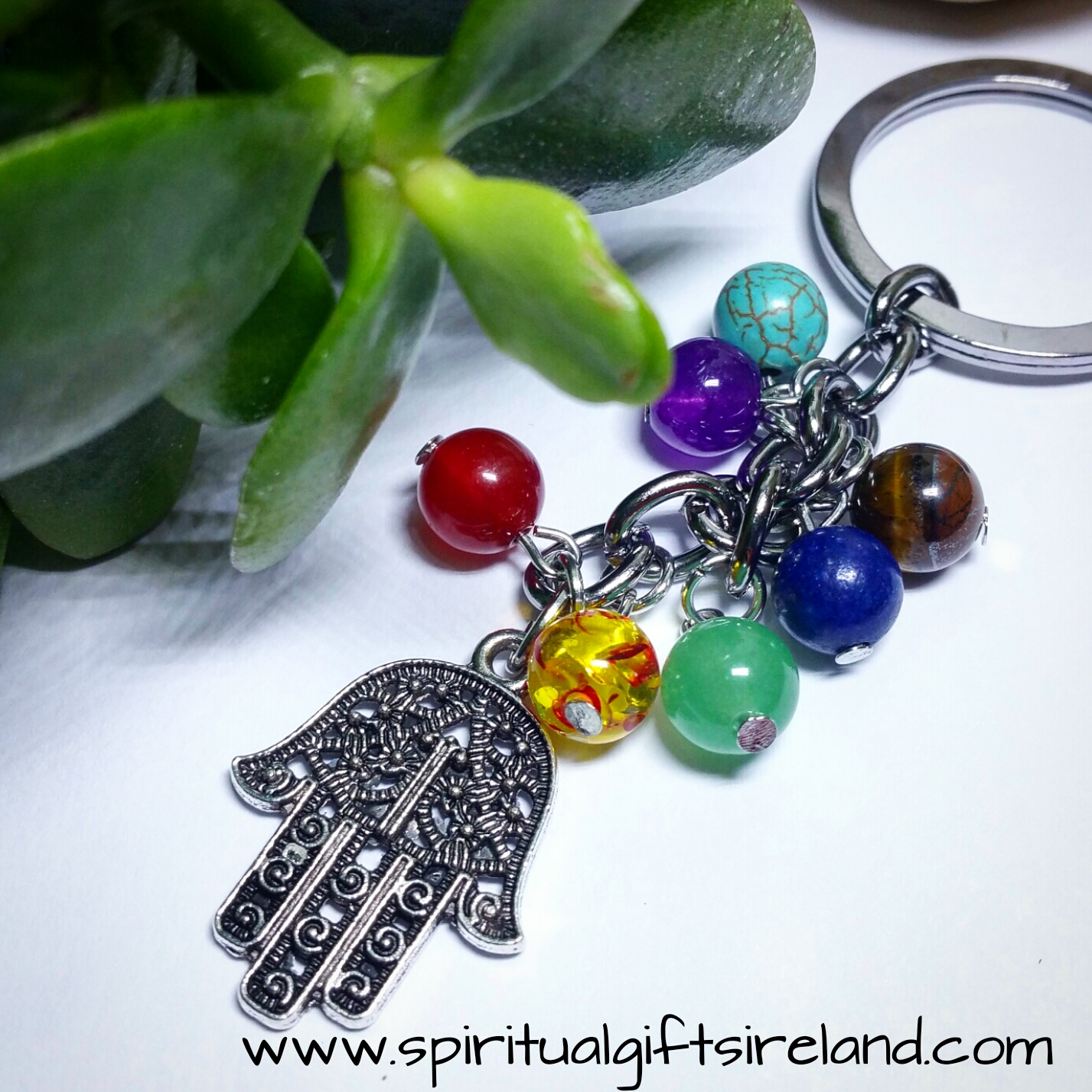 Chakra Healing Stones Reiki Hamsa Hand Keyring Keychain - Spiritual ...