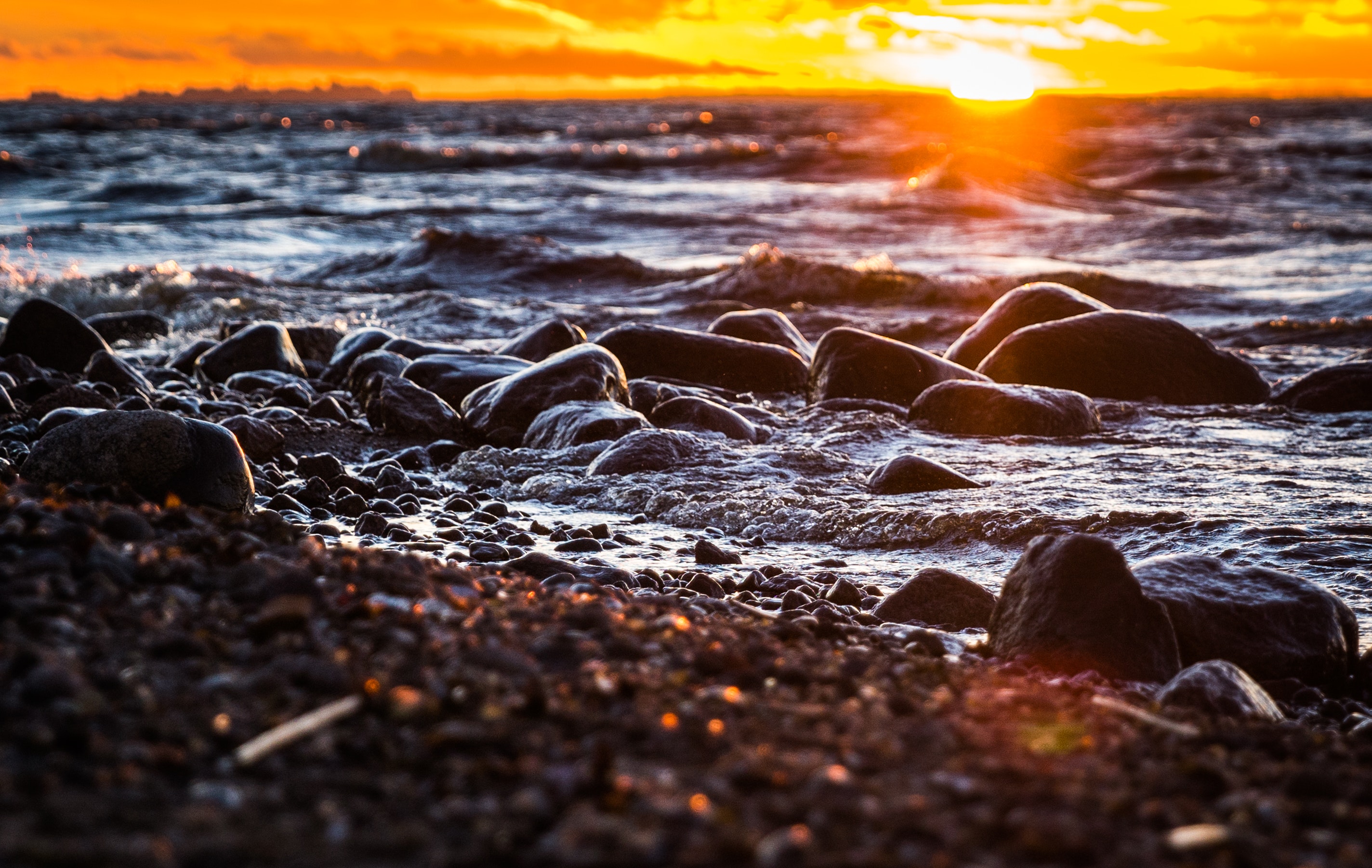 Stones Surrounded by Body of Water during Sunset, Beach, Water, Travel, Tide, HQ Photo