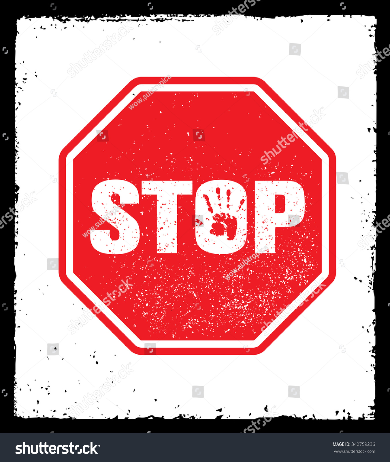 Grunge Stop Sign Icon Hand Print Stock Vector (2018) 342759236 ...