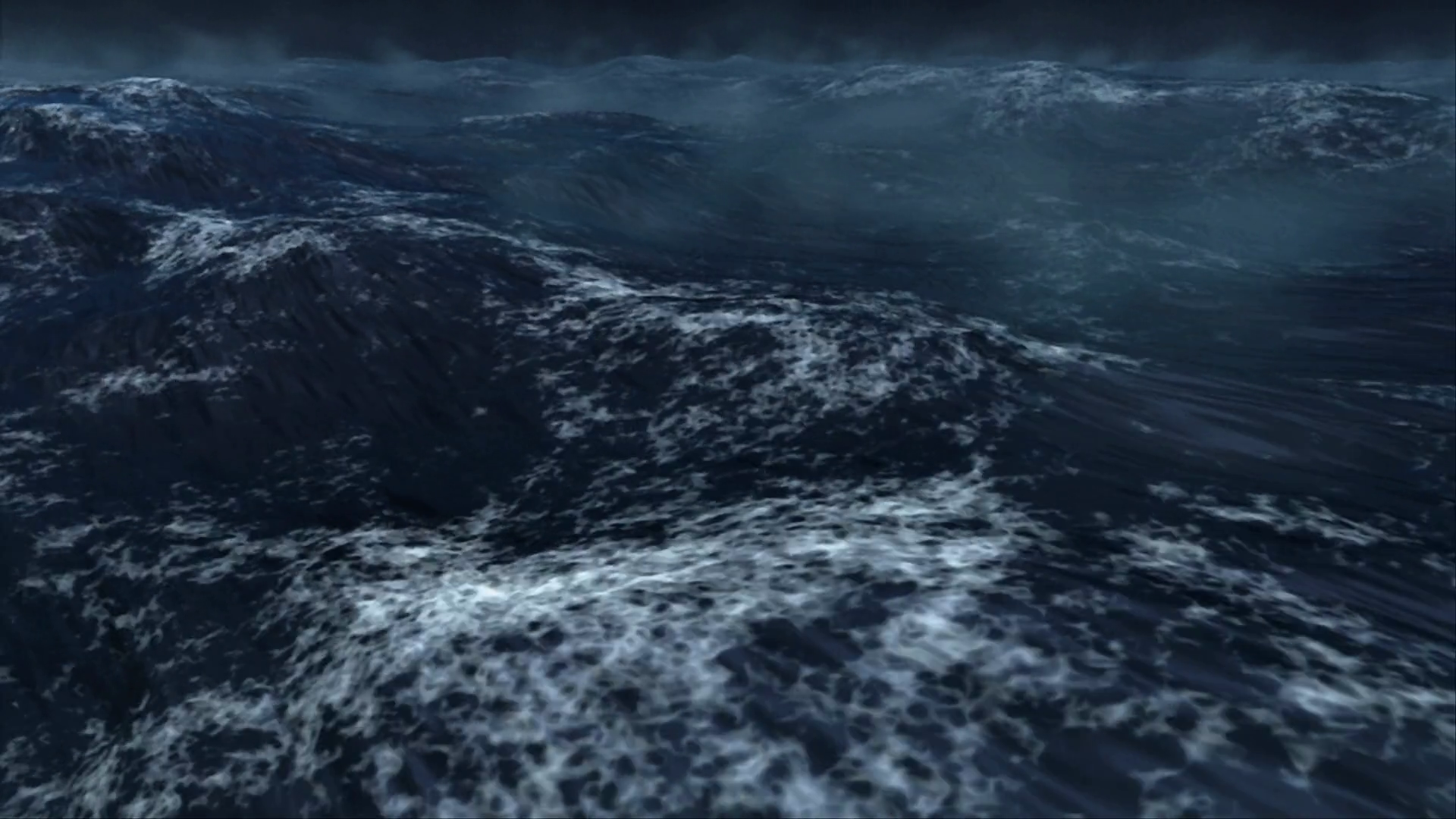 Oceanic 0104: Ocean waves roll in a dark stormy night (Loop). Motion ...