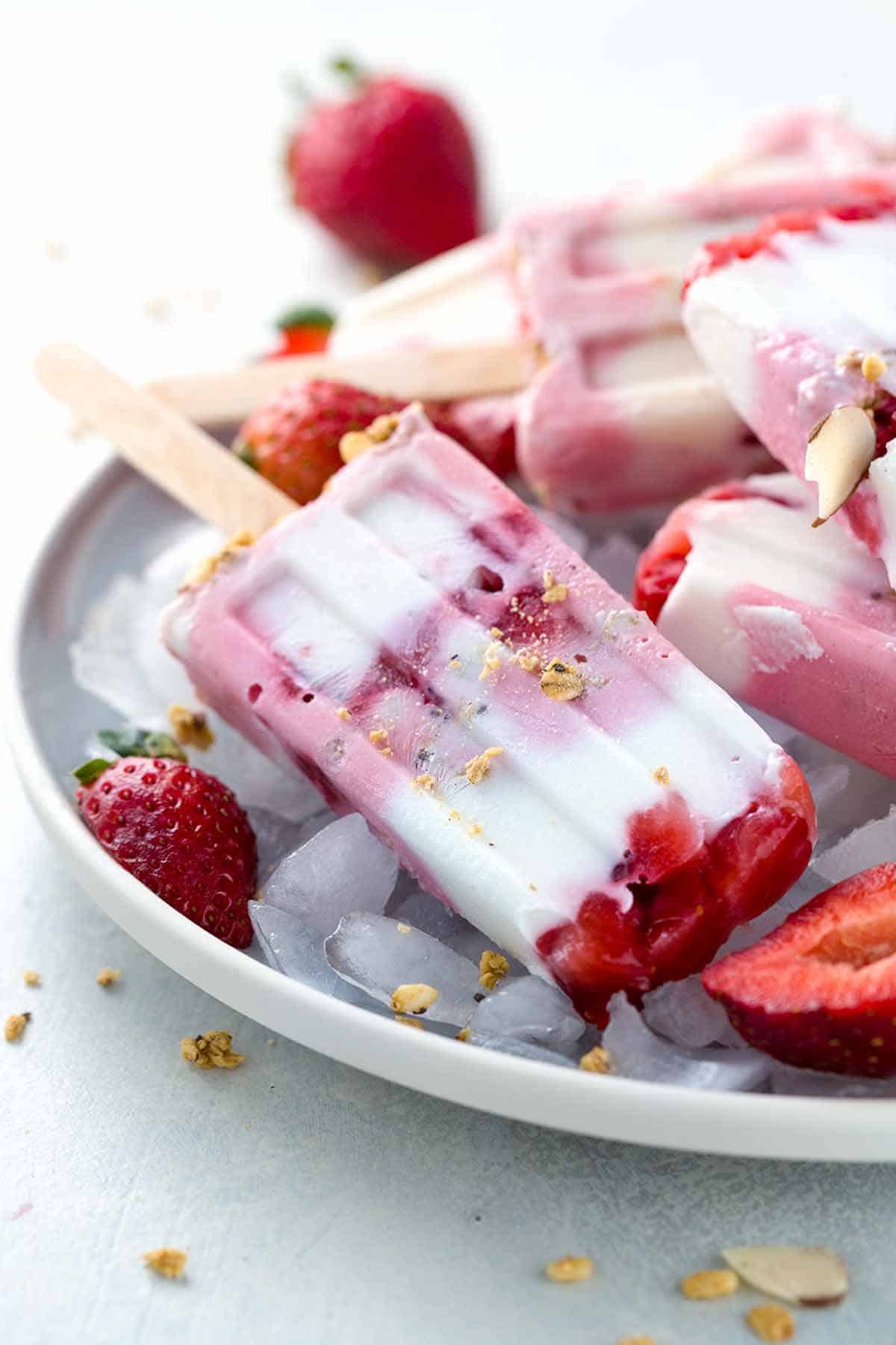Strawberry Yogurt Popsicles with Granola | Jessica Gavin