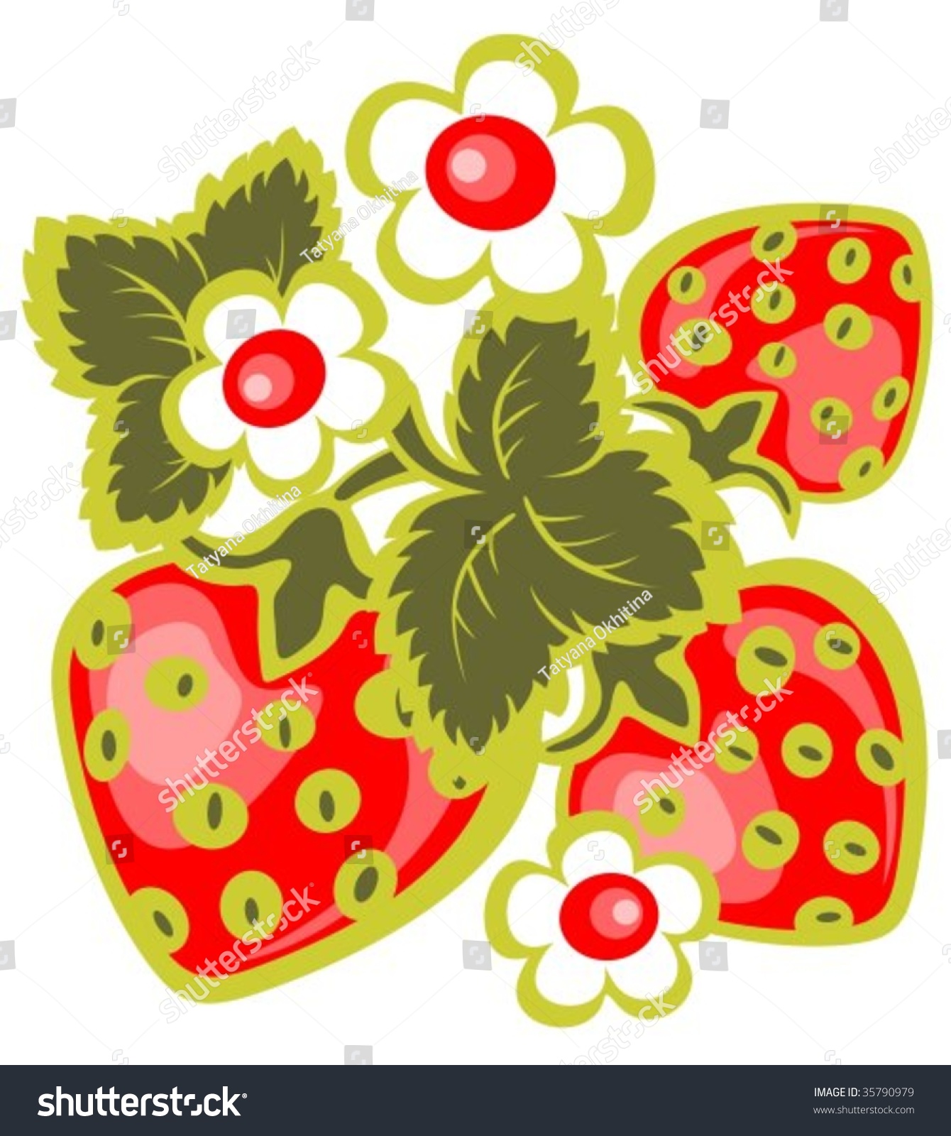 Cartoon Strawberry Flowers Isolated On White Stock Vector 35790979 ...