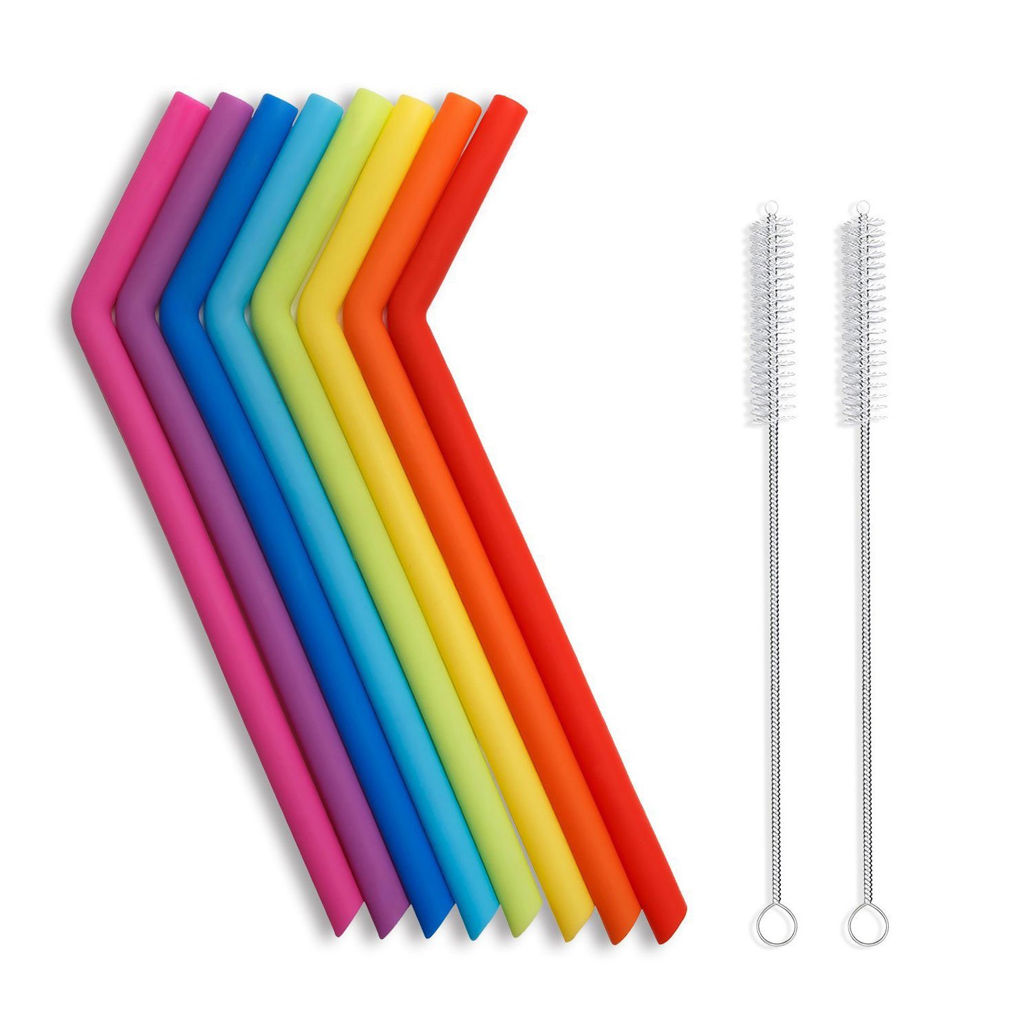 Amazon.com: JUSLIN 10Pcs Reusable Silicone Straight Drinking Straws ...