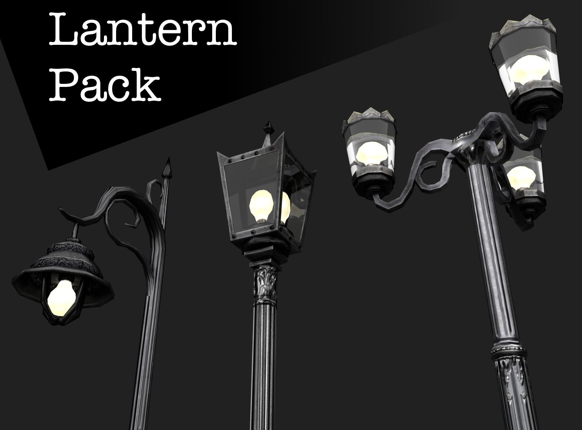 Victorian Street Lantern Pack 3D asset game-ready