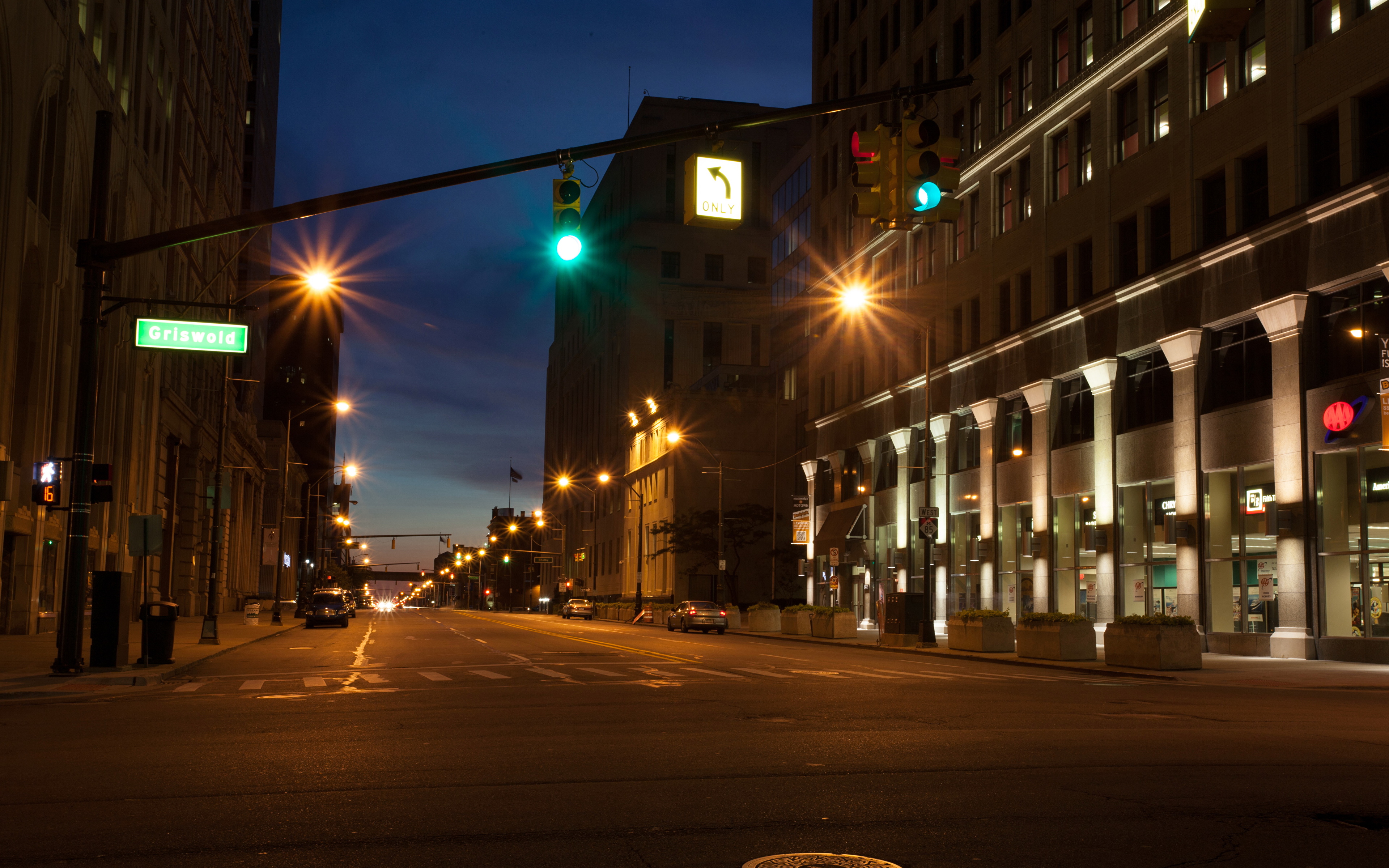 Photos Michigan USA Detroit Roads Street night time Cities 3840x2400