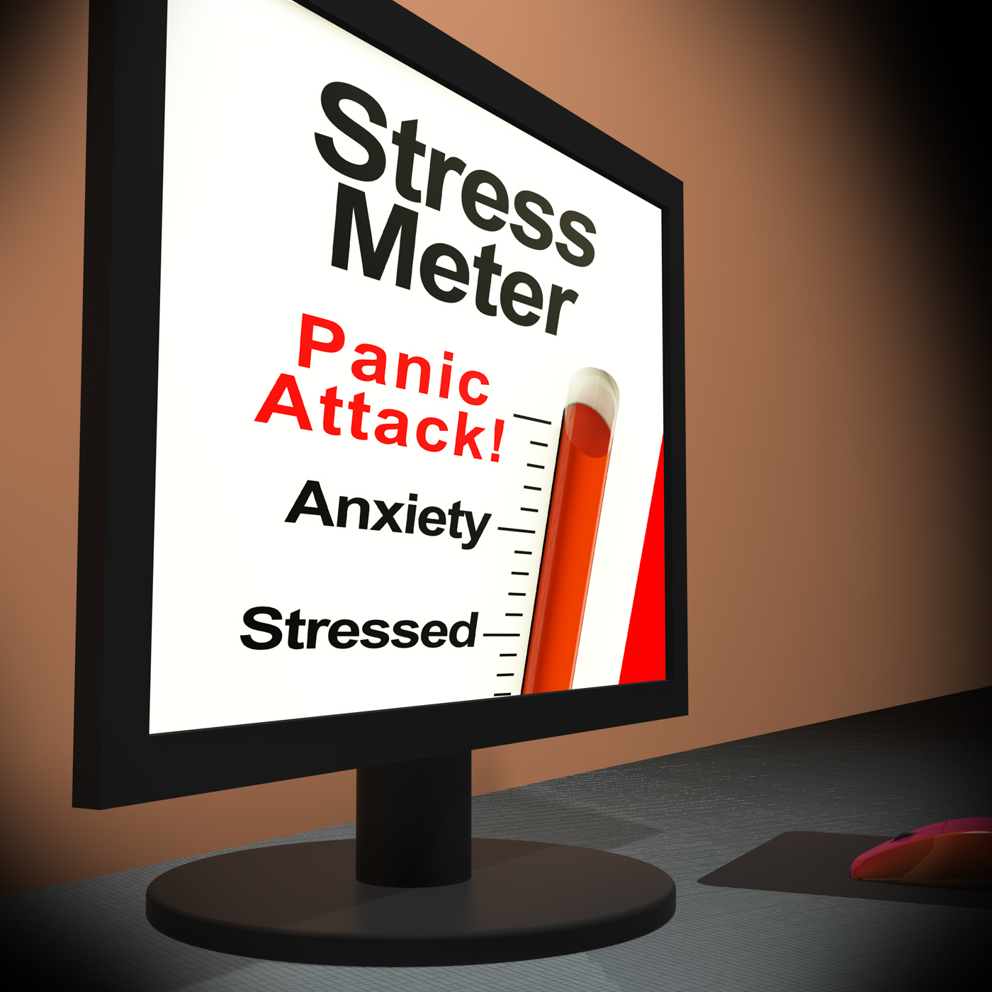 Stress Meter On Laptop Showing Panic Attack, Anxiety, Laptop, Upset, Troubled, HQ Photo