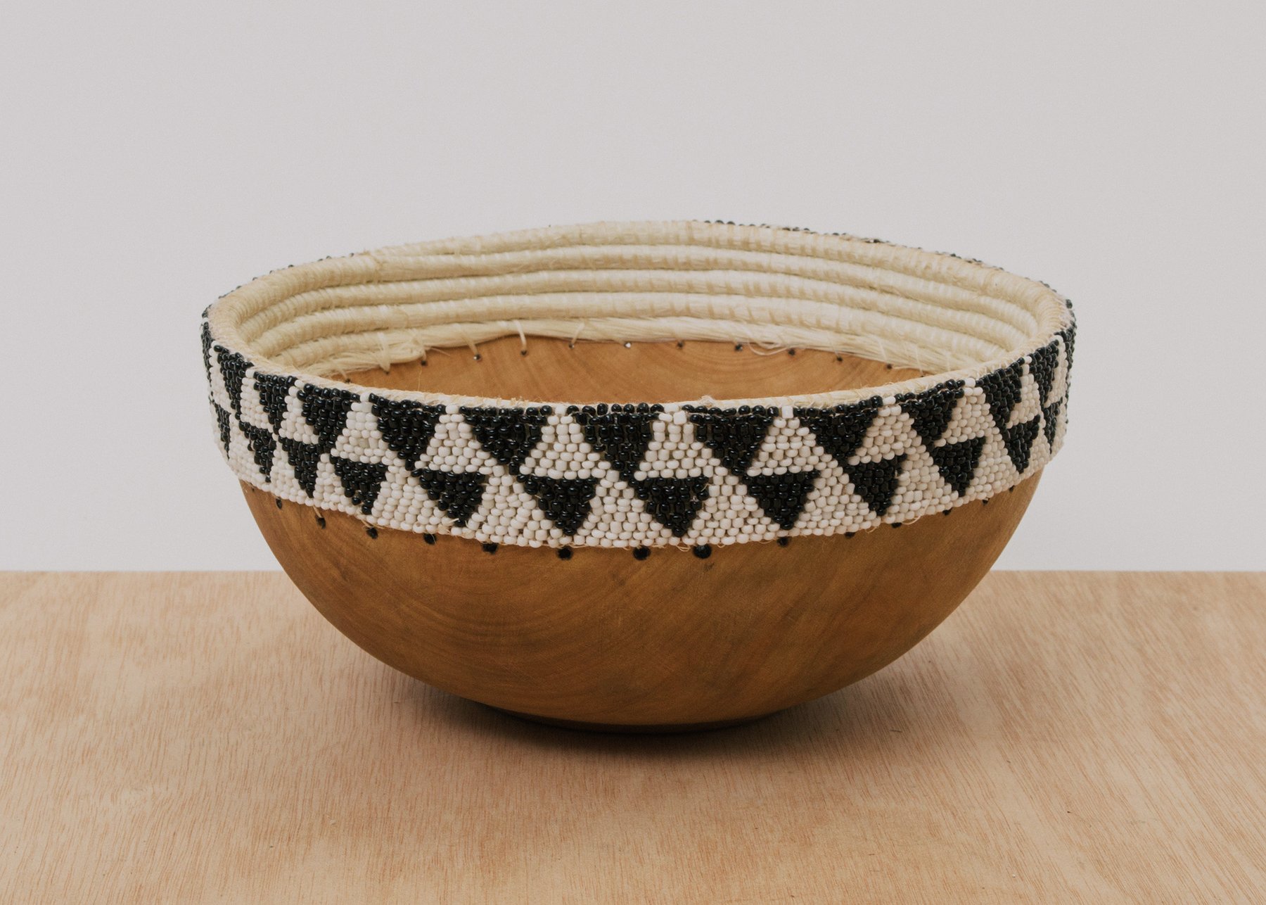 Black + White Beaded Wooden Bowl II – KAZI