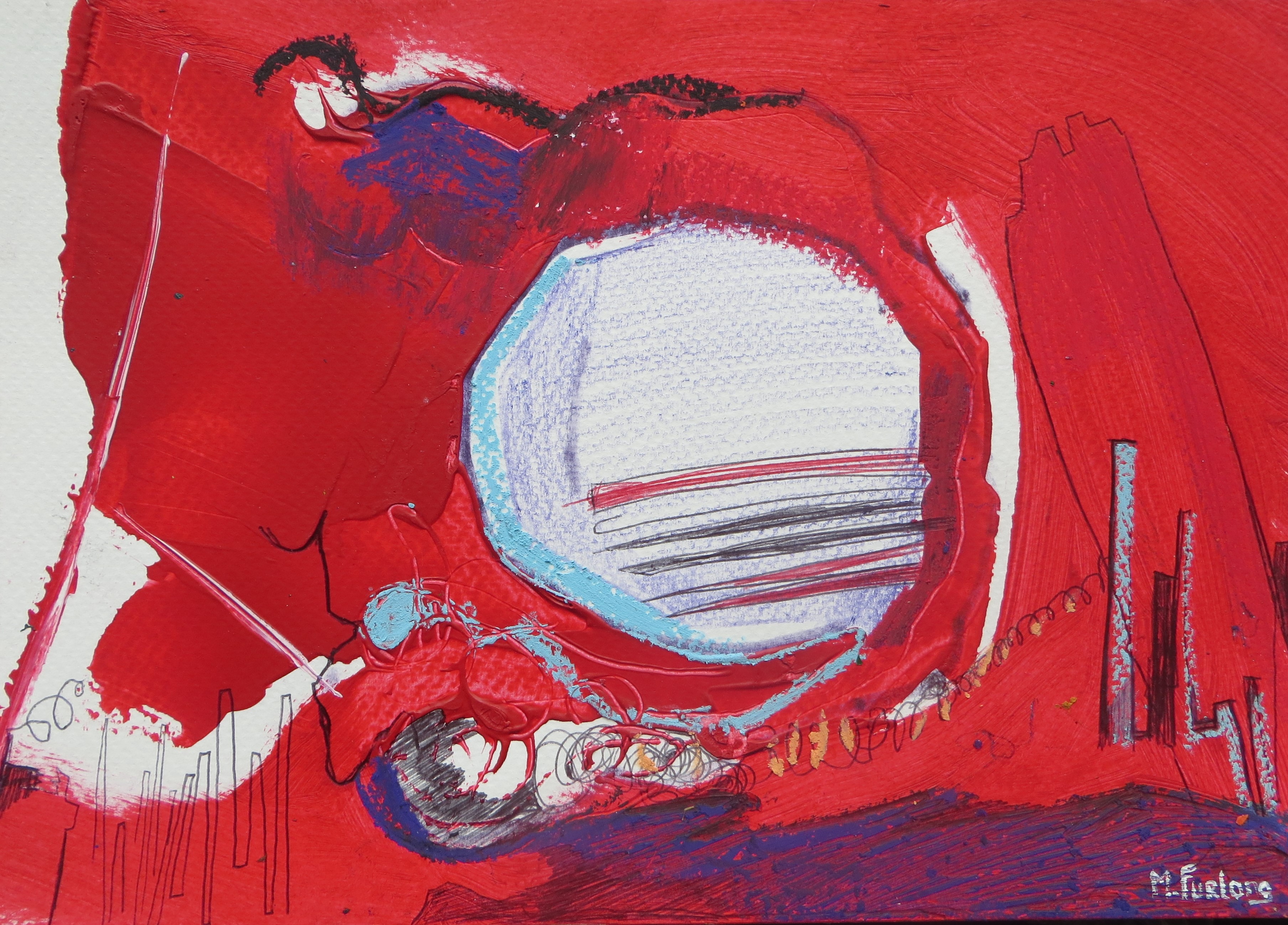 Abstract Study In Red IV - original mixed media painting on paper by ...
