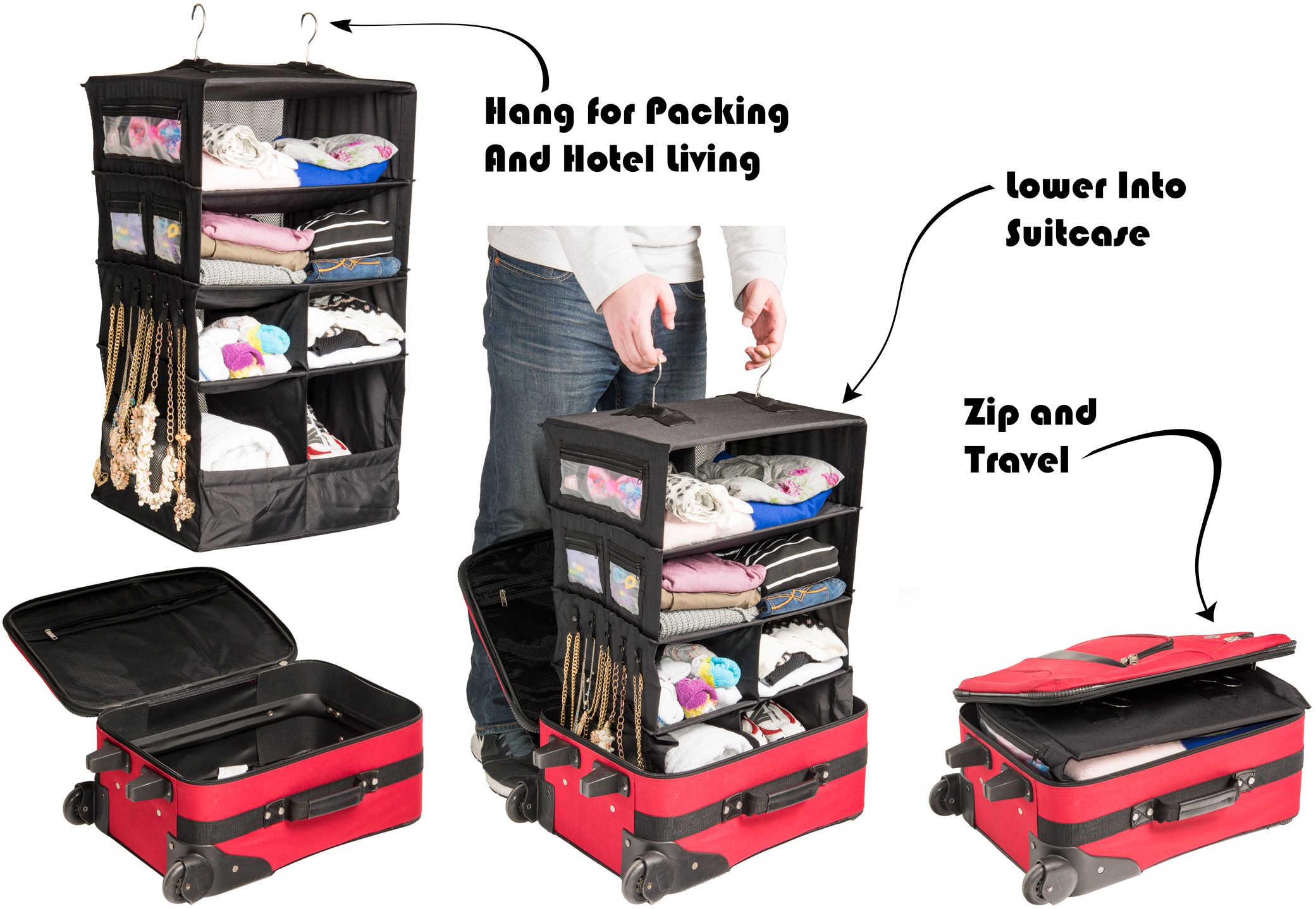 Luggage Organizer Travel Suitcase Packing Shelves | Collapsible ...