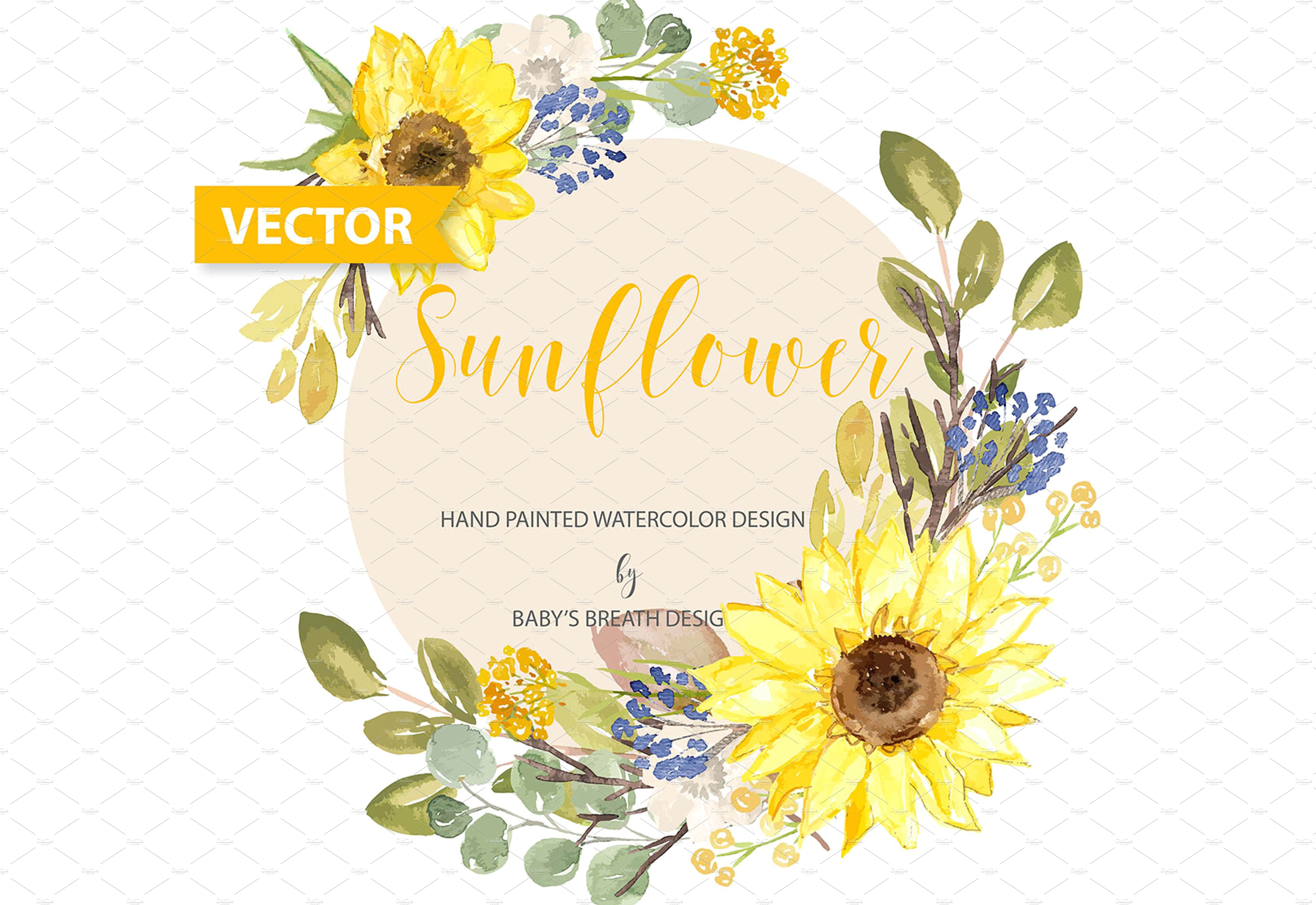 Vector Watercolor Sunflower design ~ Illustrations ~ Creative Market