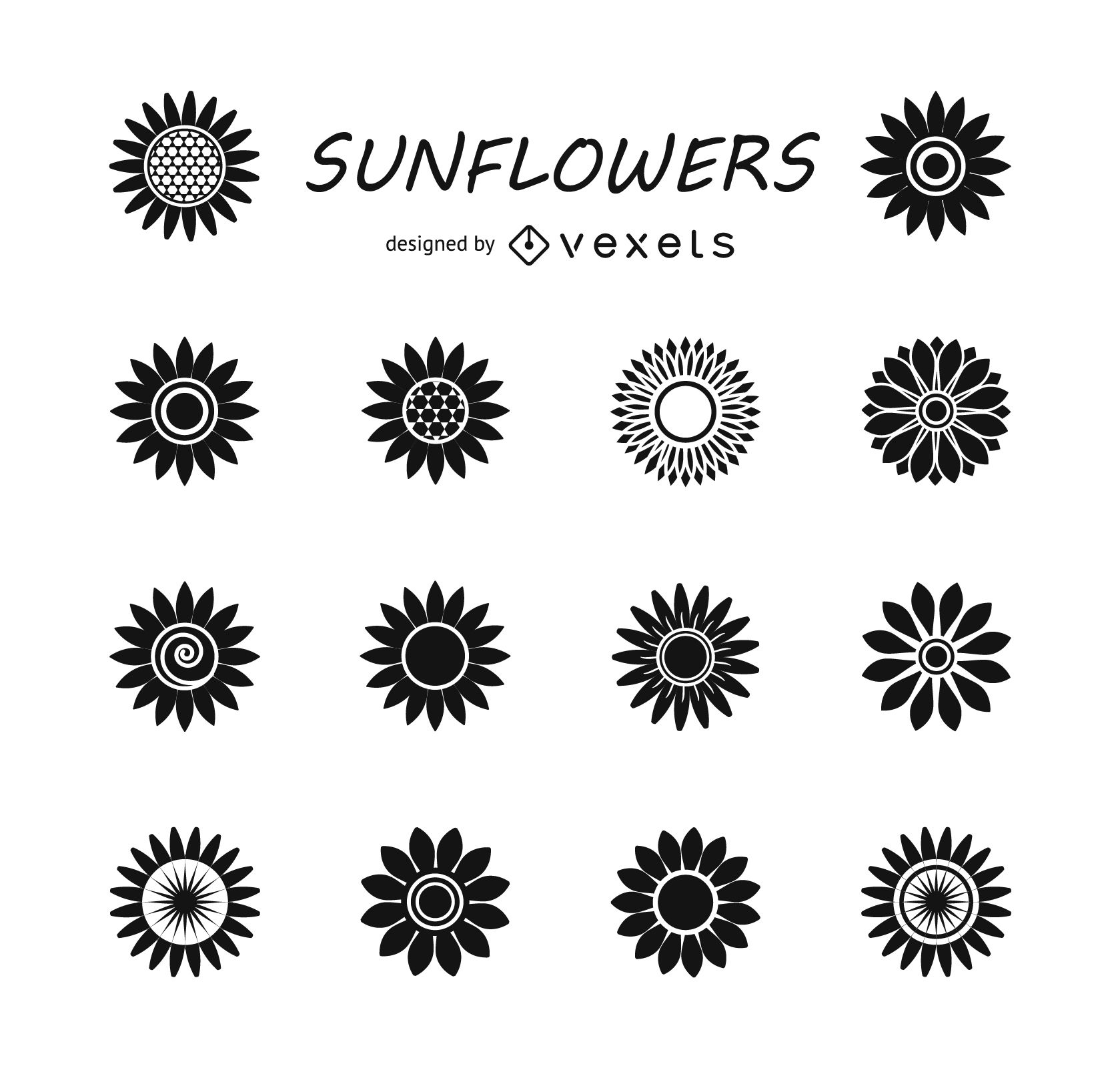 Set of sunflower silhouettes - Vector download