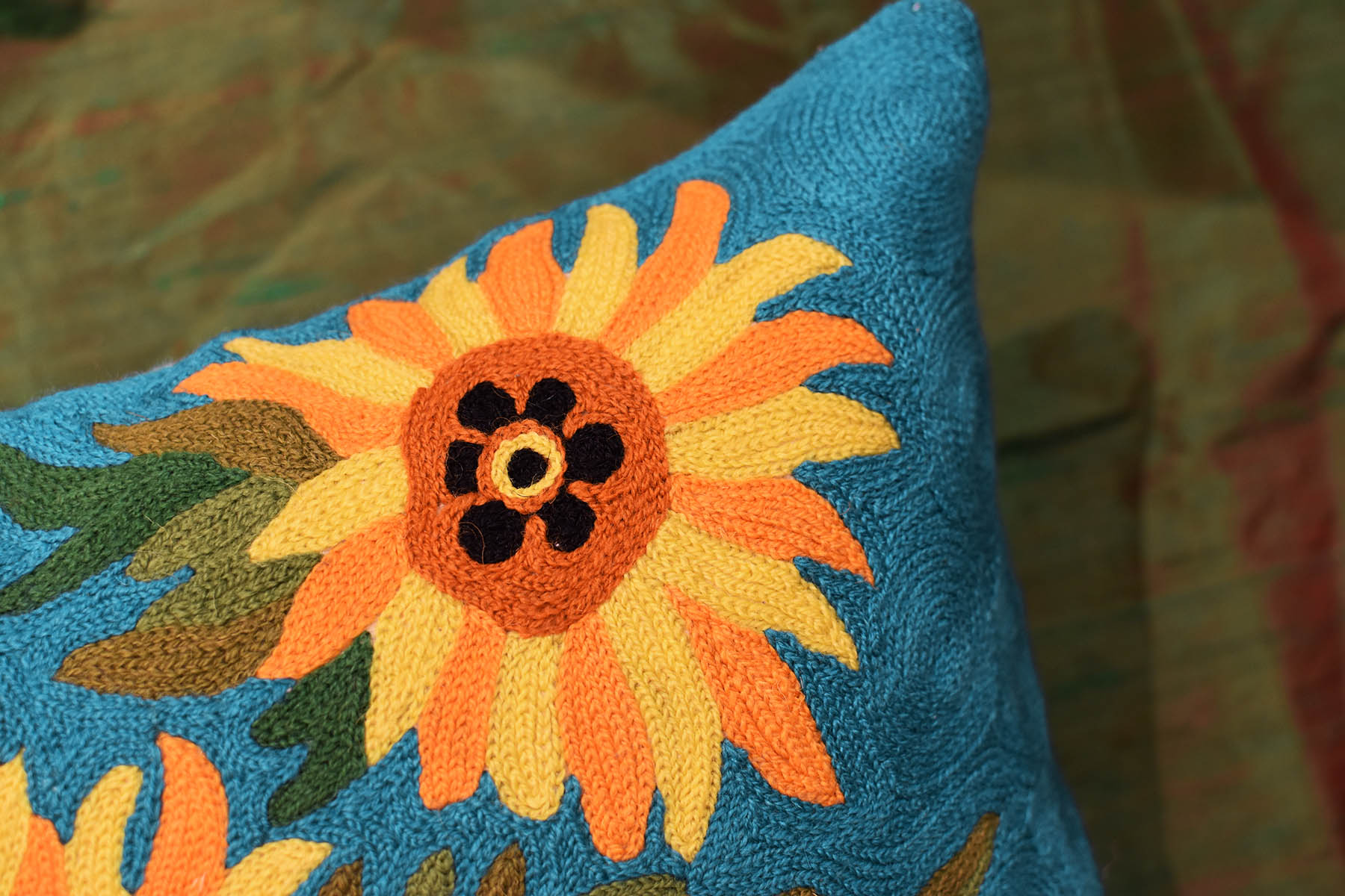 sunflowers I van gogh teal decorative pillow cover handembroidered ...