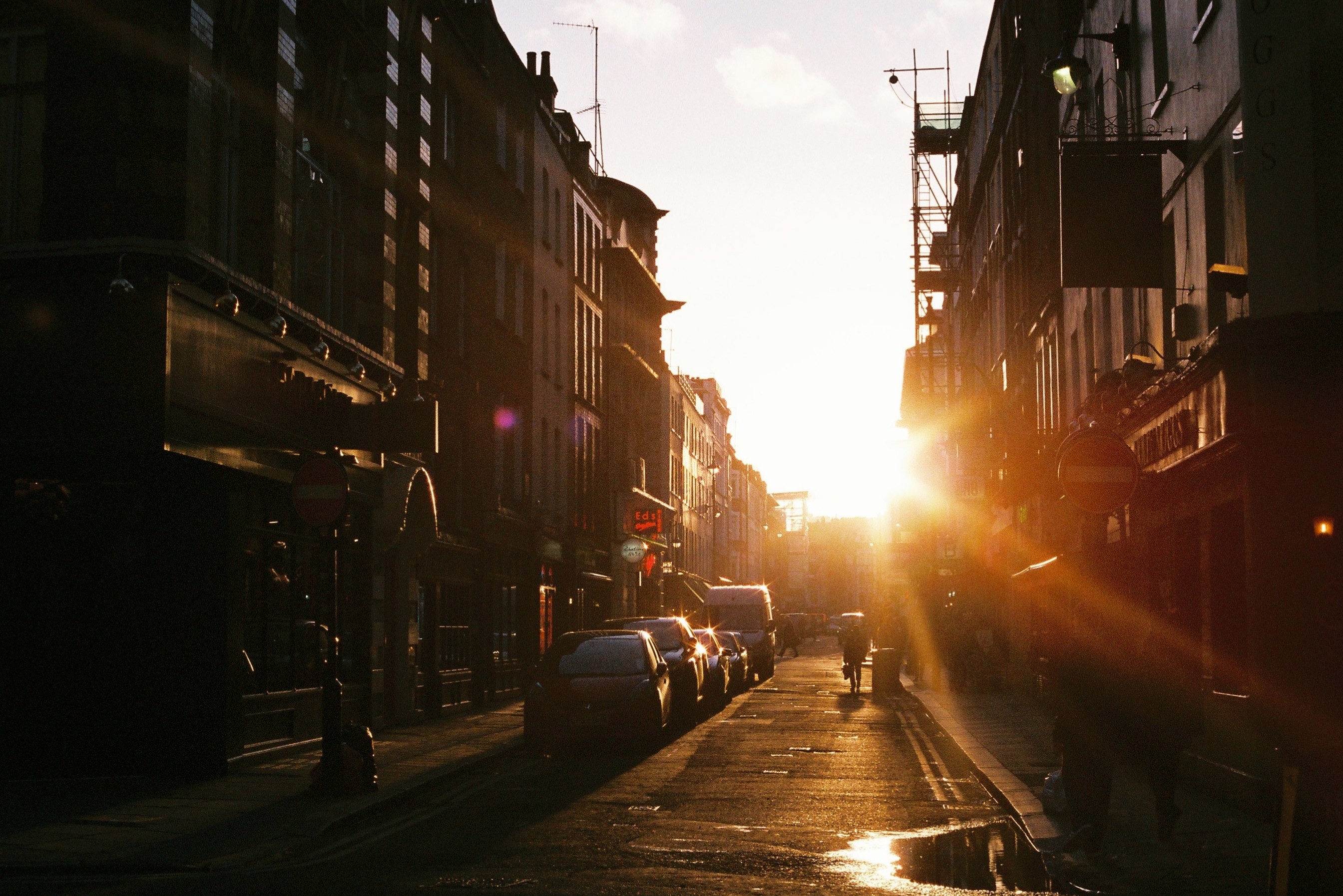 Sunlight, sunset city street