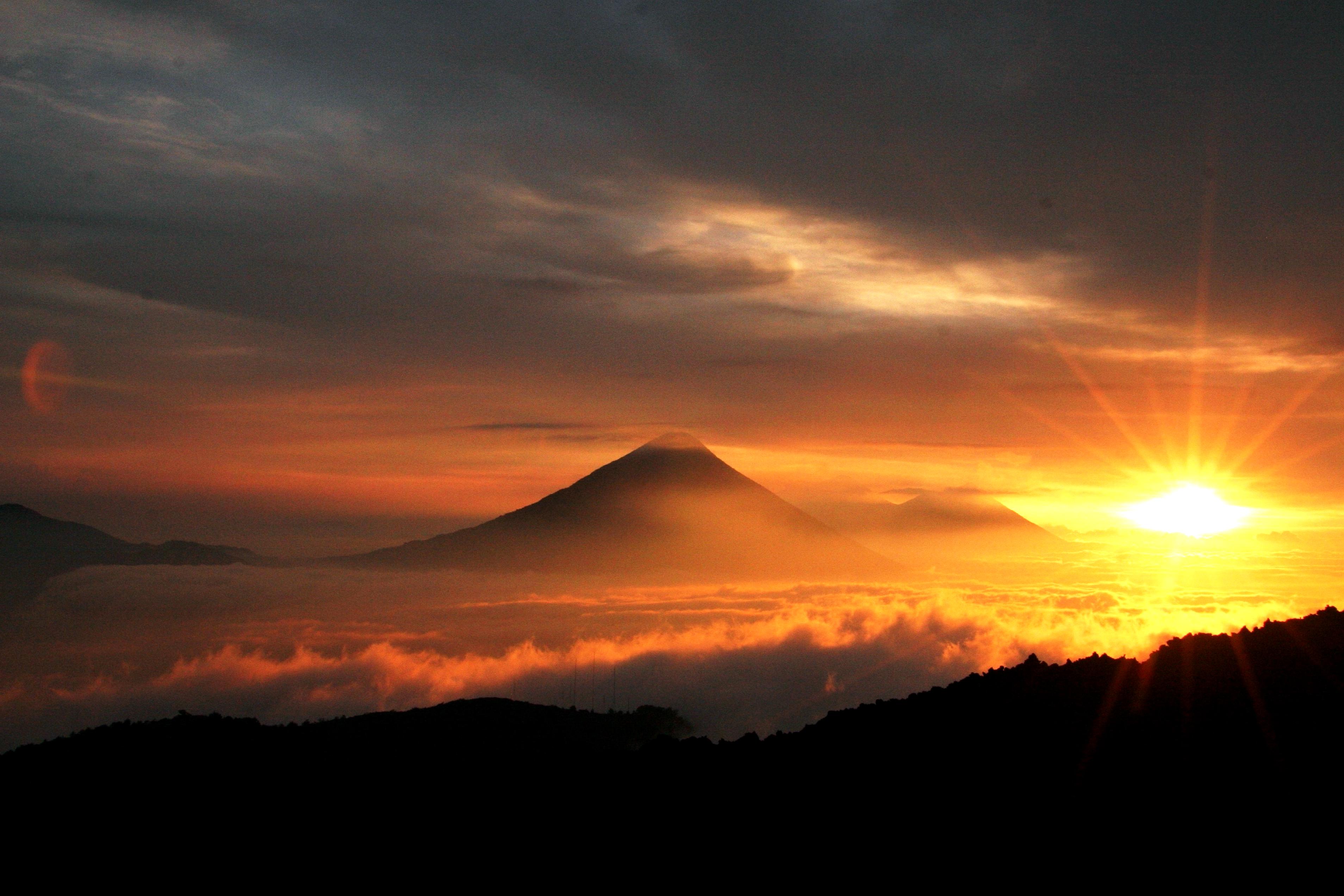 Free picture: beautiful, sunrise, volcanoes, Guatemala