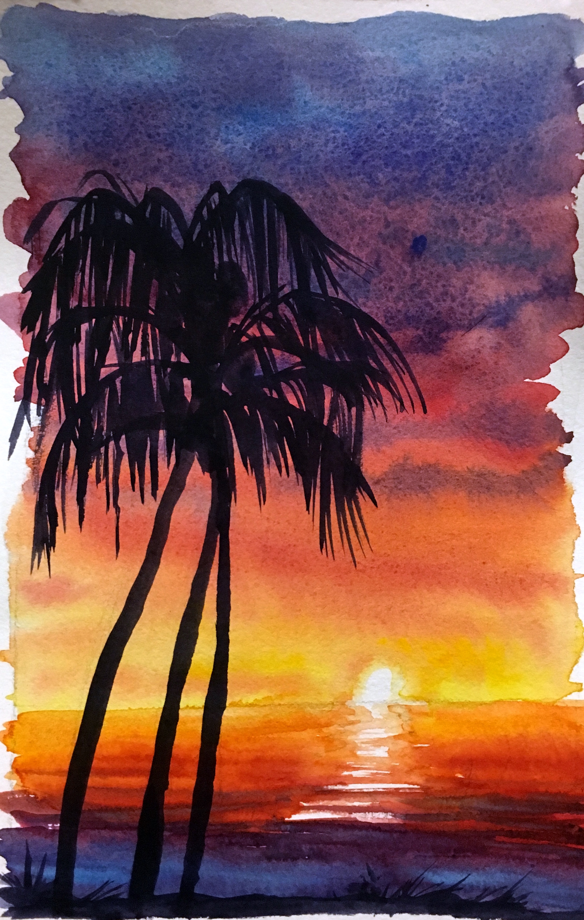 How To Watercolor Paint A Sunset Sky With Silhouettes