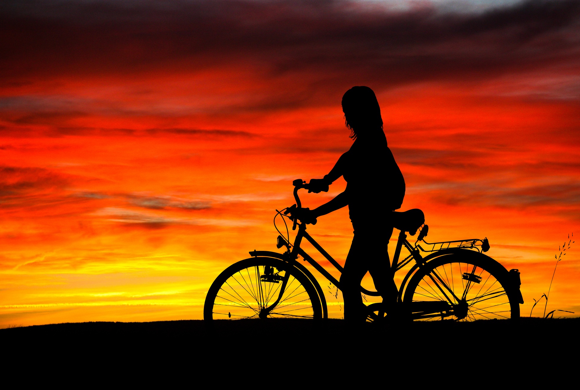 Girl And Bike Sunset Free Stock Photo - Public Domain Pictures