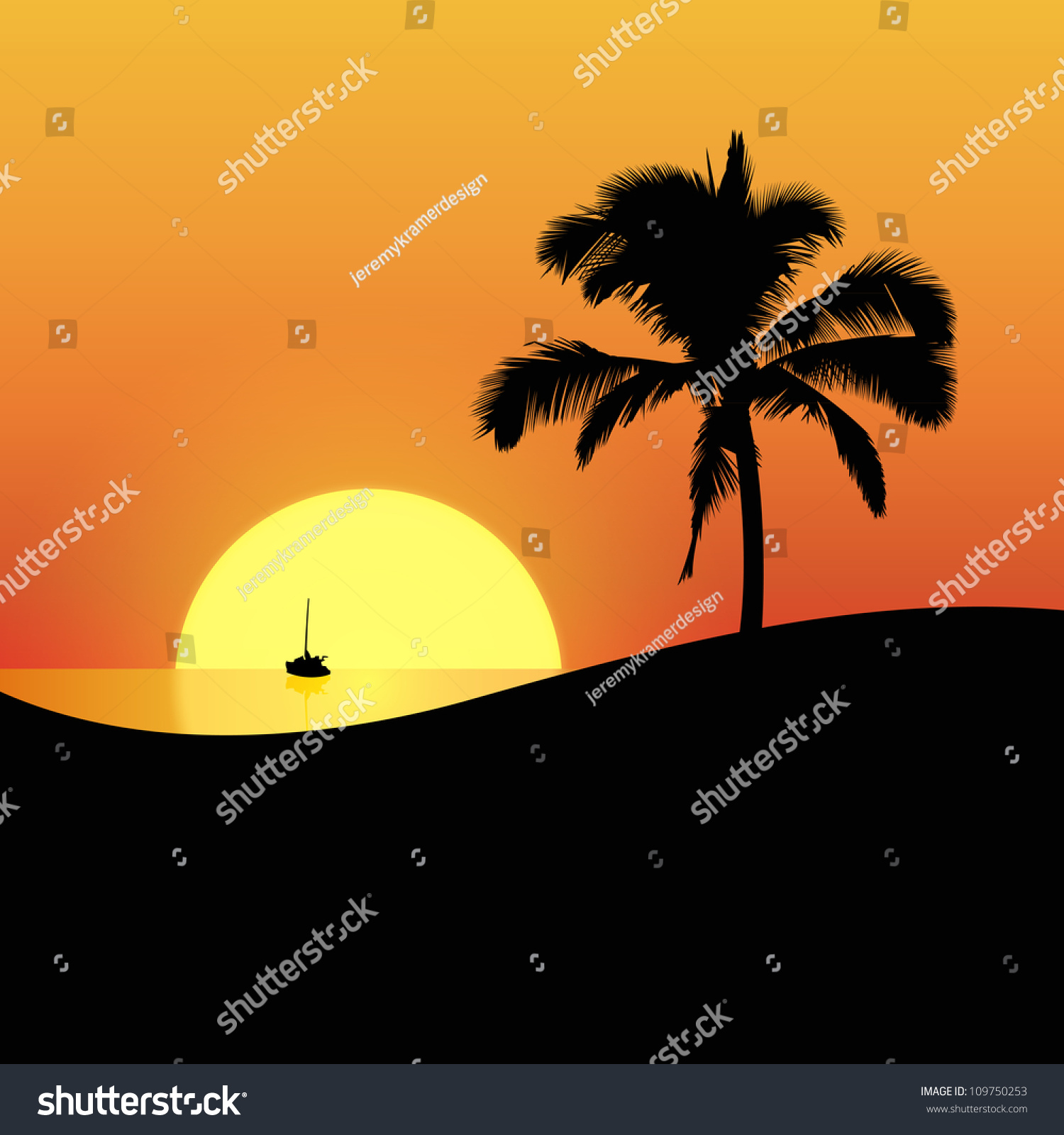 Palm Sunset Illustration Tropical Beach Sunset Stock Vector ...