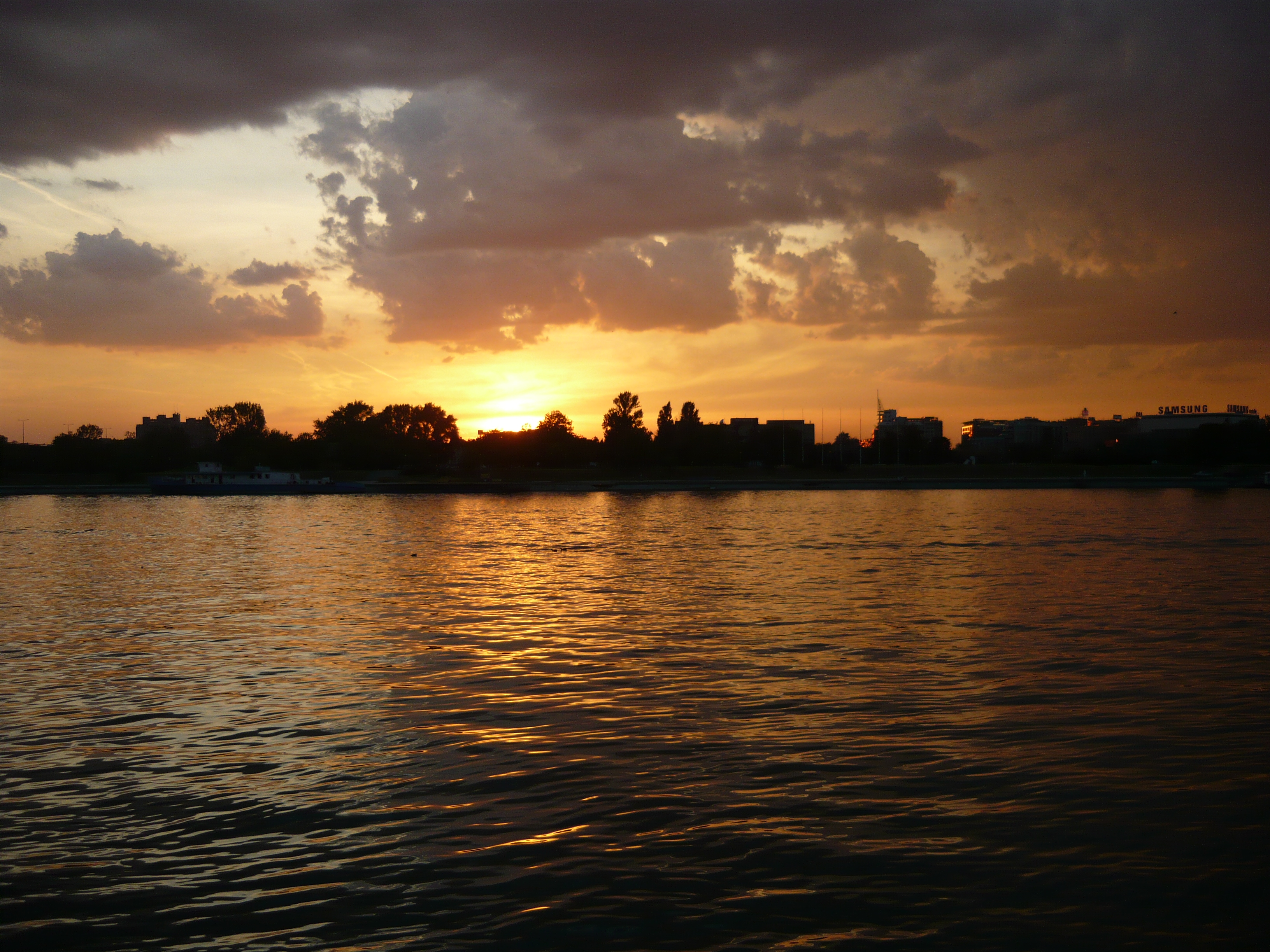 Sunset on the river sava, belgrade photo