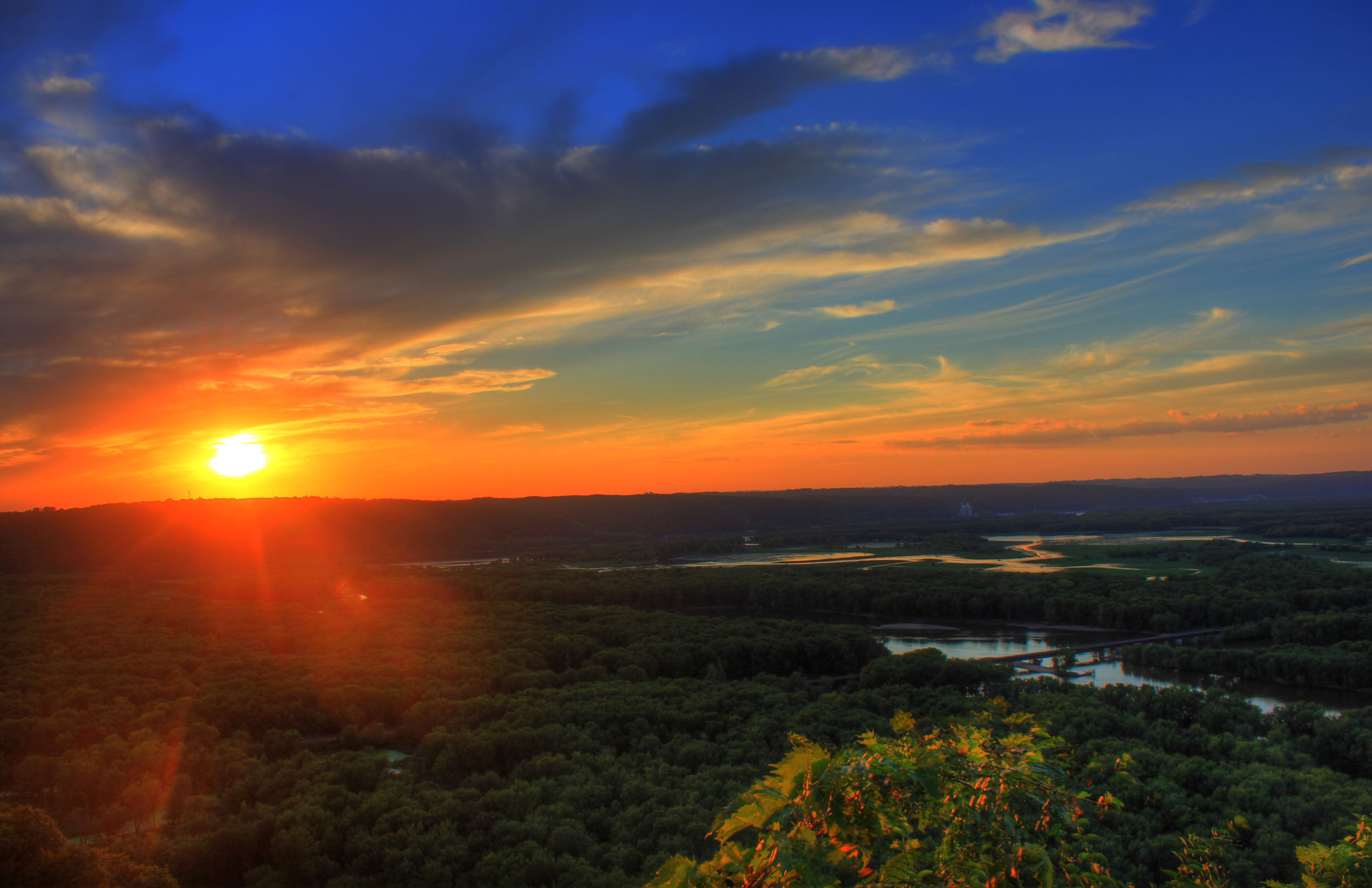 Sunset over the river valley photo