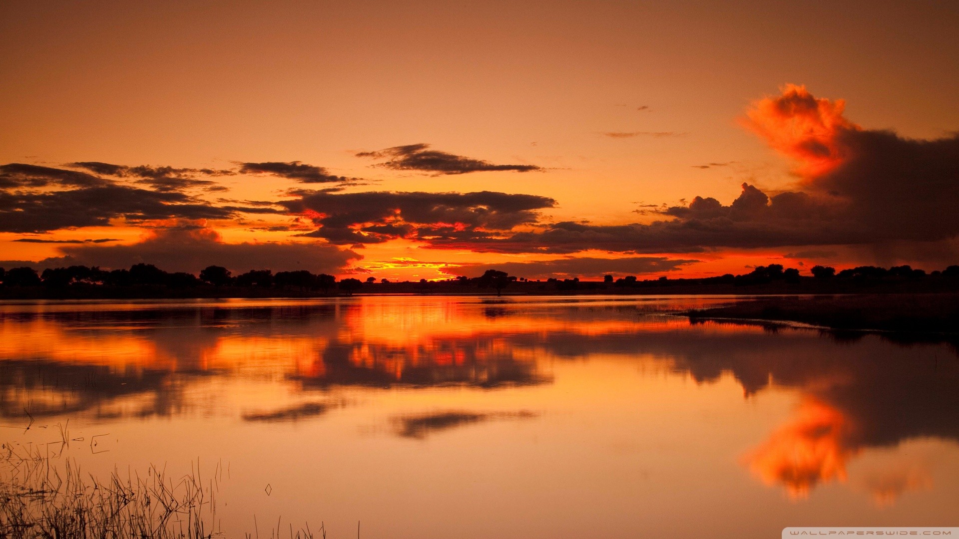 Sunset: Lake Sunset Reflections Orange Reflection Clouds Sunrise ...
