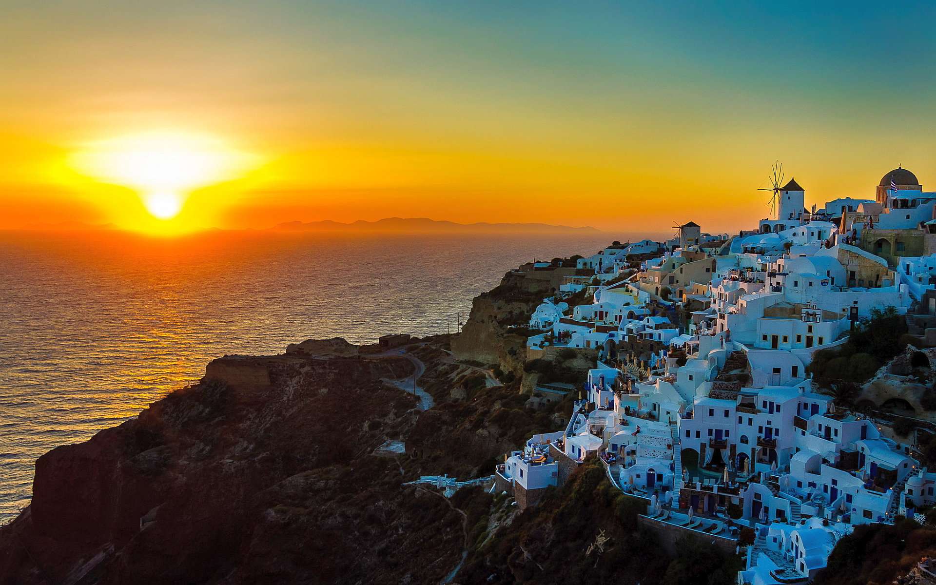 Santorini Greece Sunset HD Wallpaper, Background Images