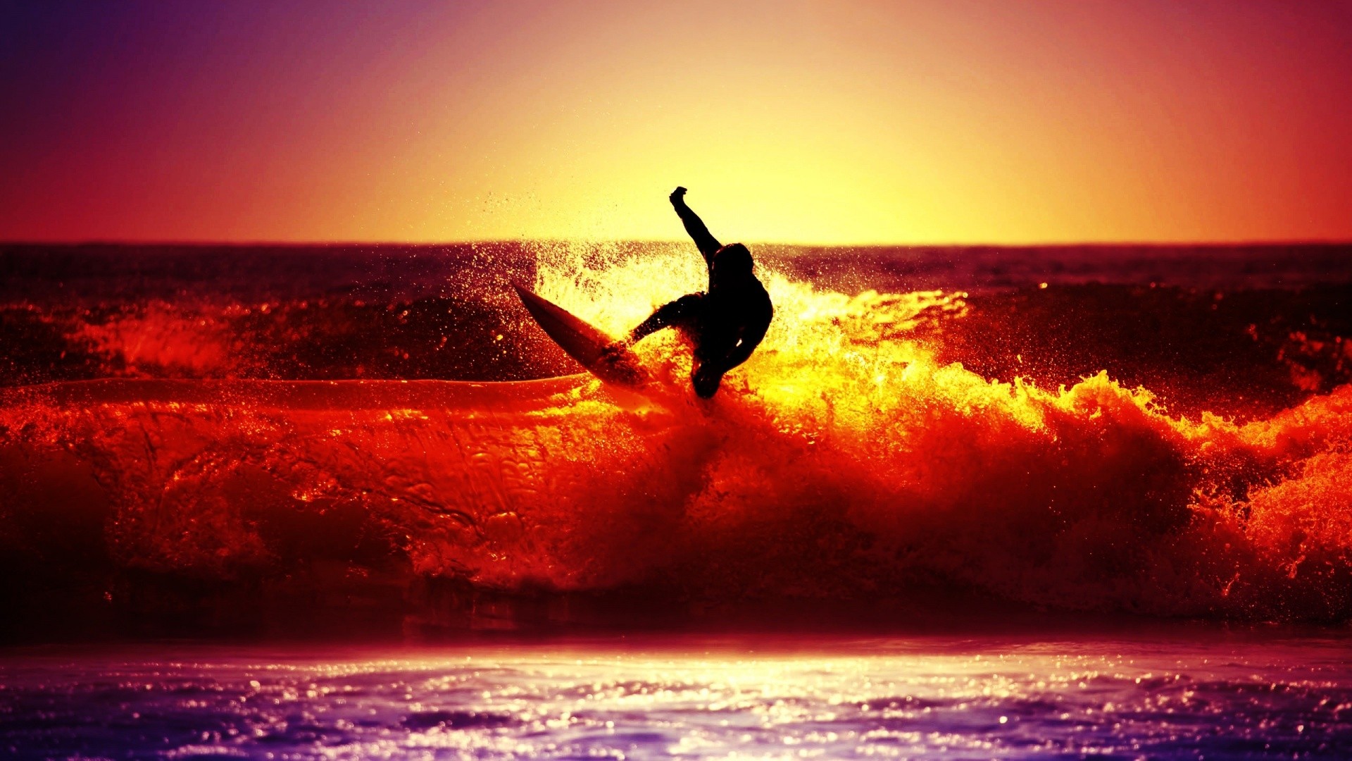 Ocean Sea: Sunset Surfing Sea Surfer Red Waves Ocean Free Wallpaper ...