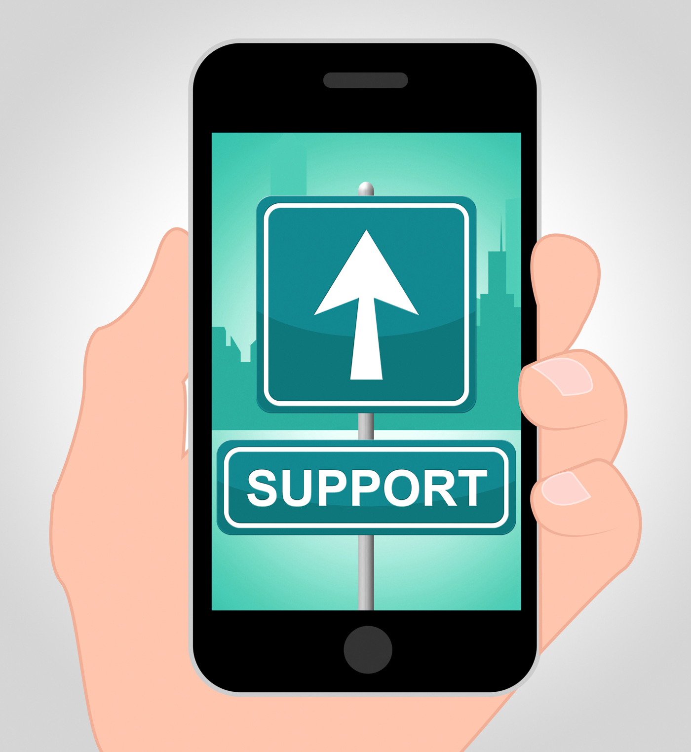 Support online indicates mobile phone and assist photo