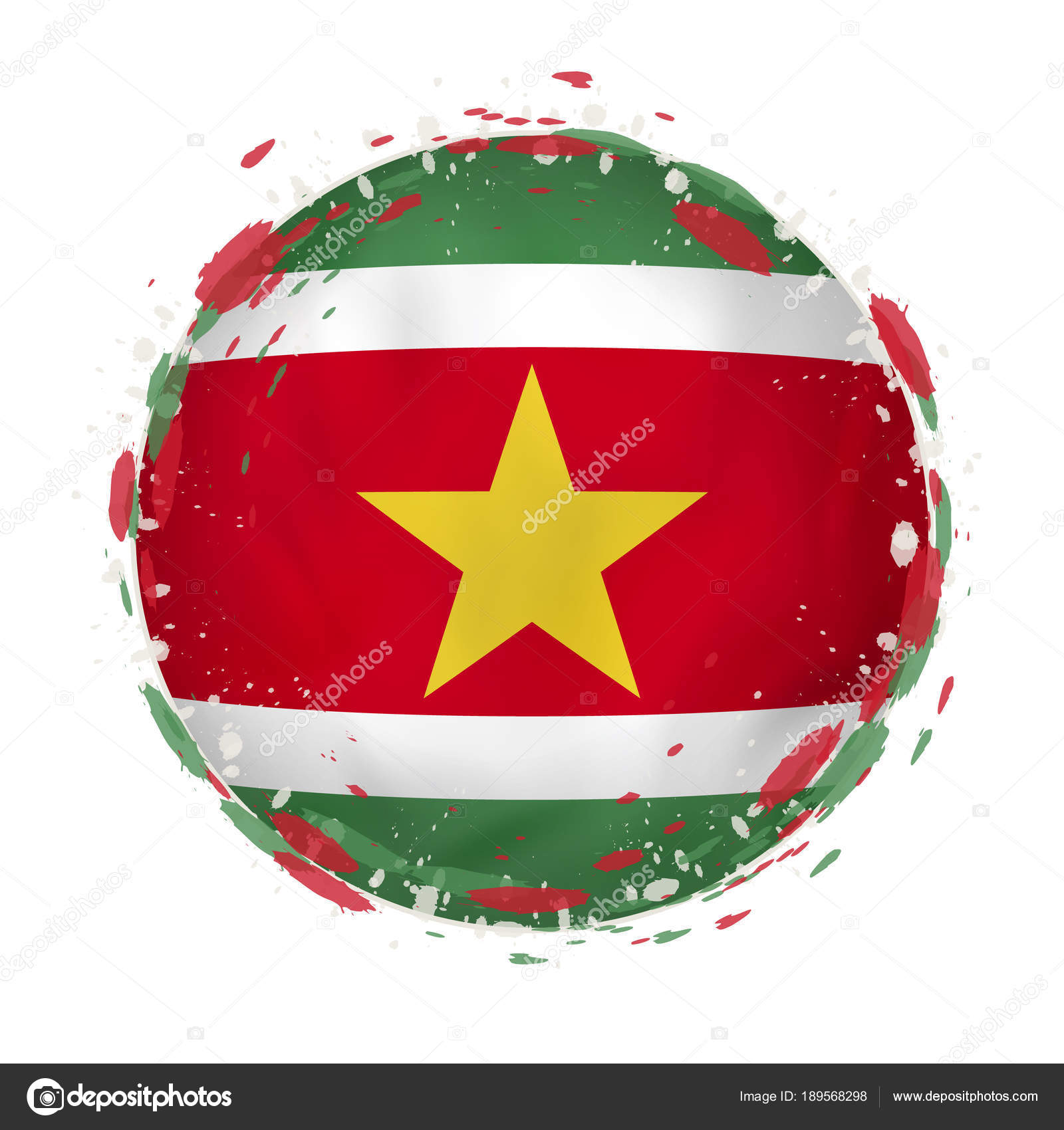Round grunge flag of Suriname with splashes in flag color. — Stock ...