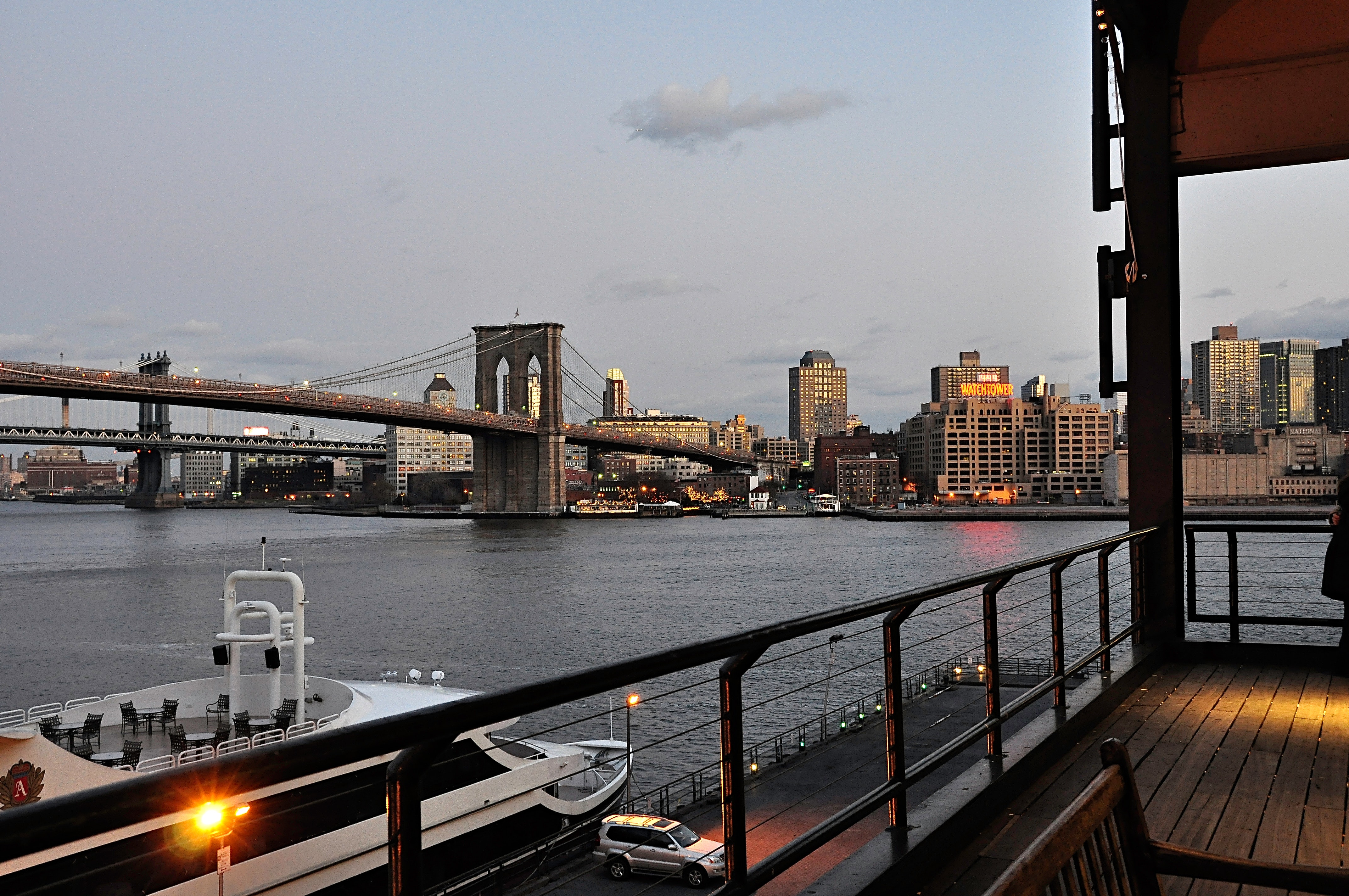 Suspension Bridge Near City Buildings, Architecture, New york, Water, Urban, HQ Photo