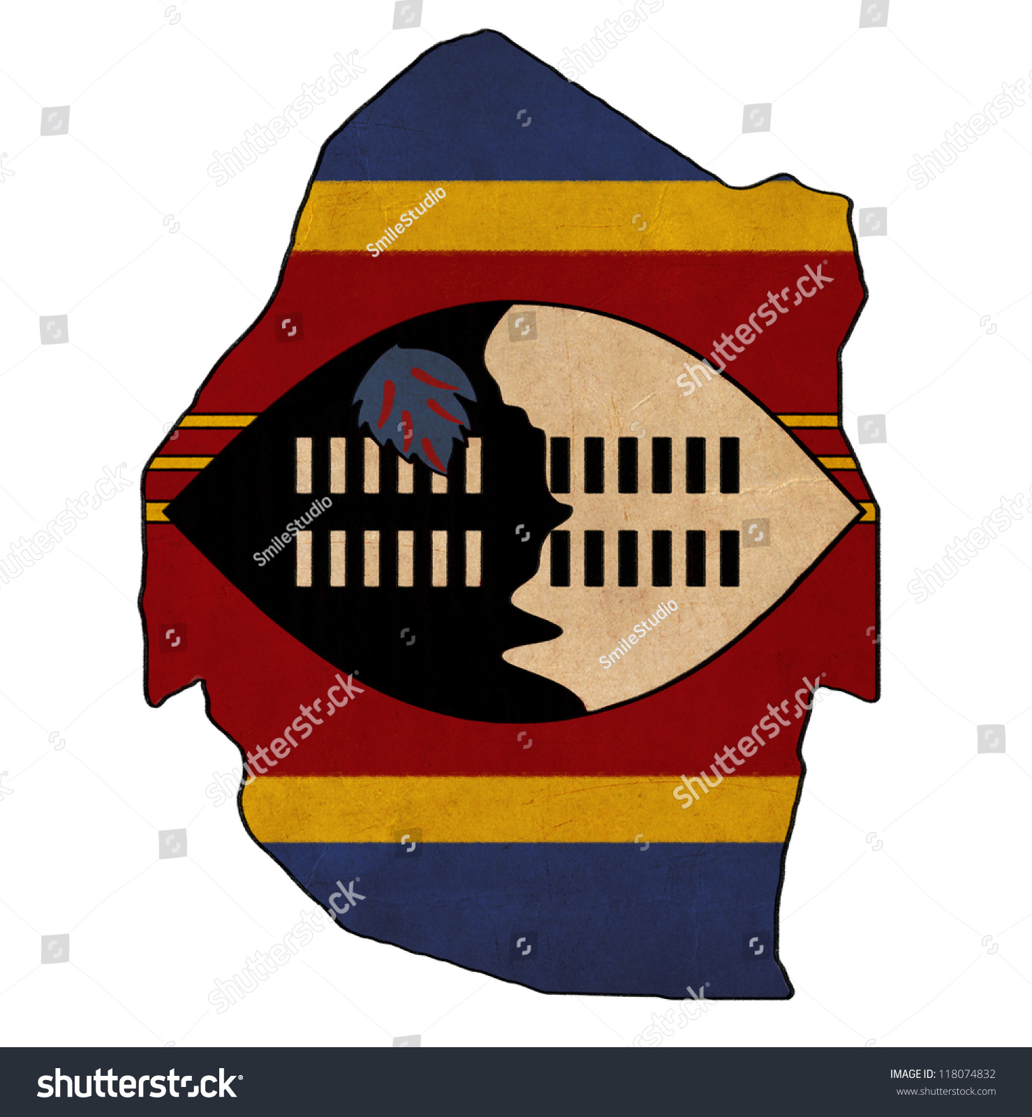 Swaziland Map On Swaziland Flag Drawing Stock Illustration 118074832 ...