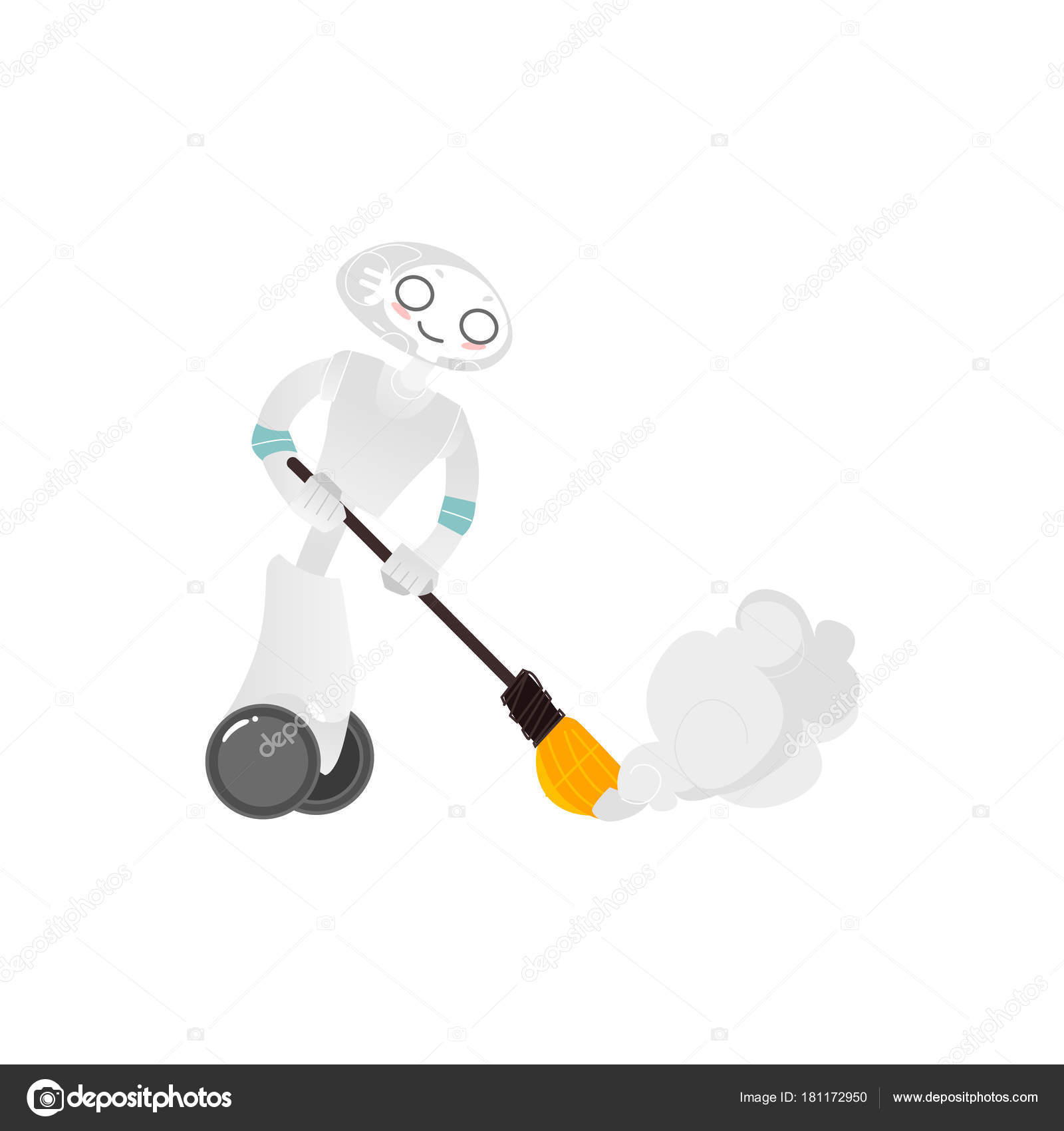 Wheeled robot assistant sweeping floor with broom — Stock Vector ...