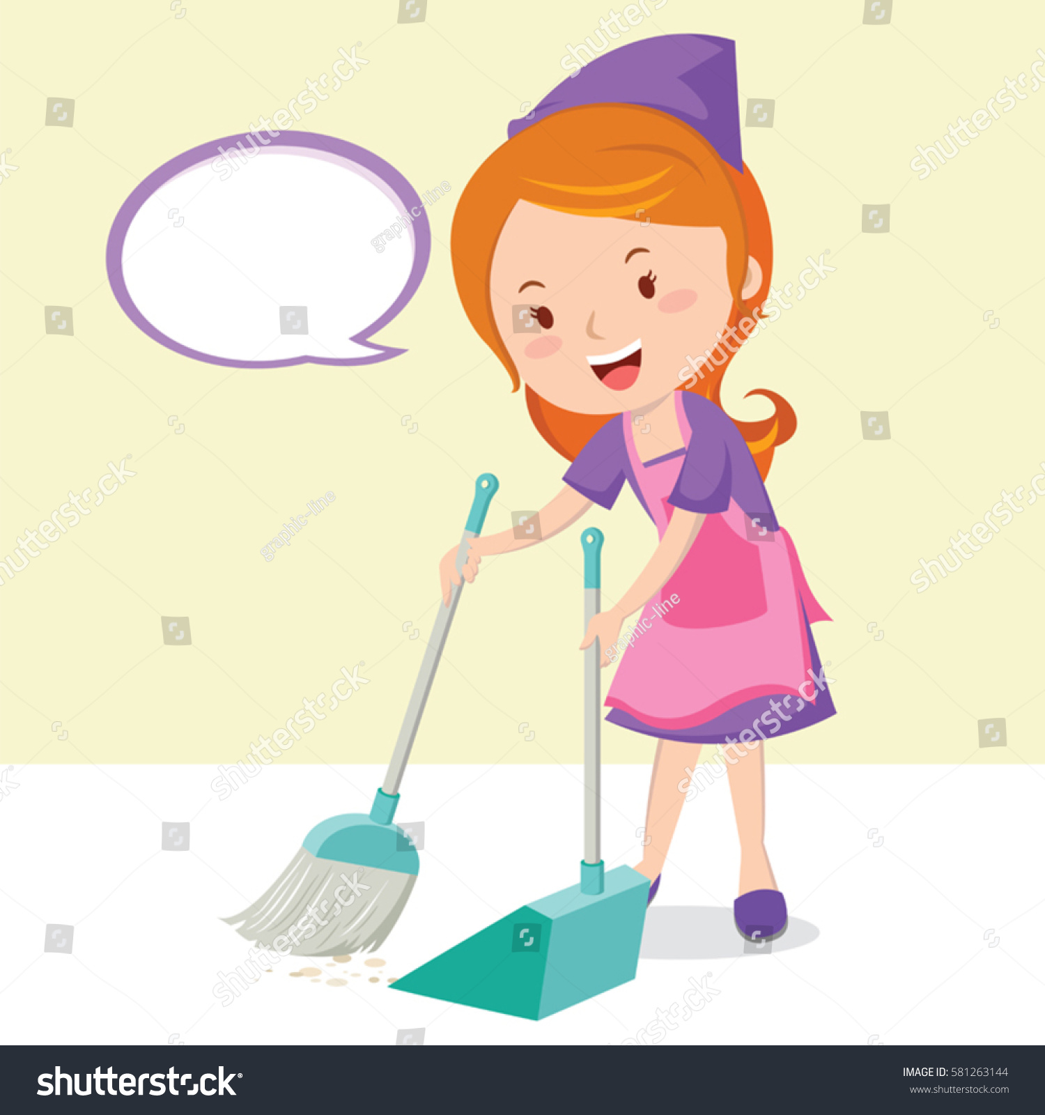Young Girl Sweeping Floor Broom Stock Vector (2018) 581263144 ...