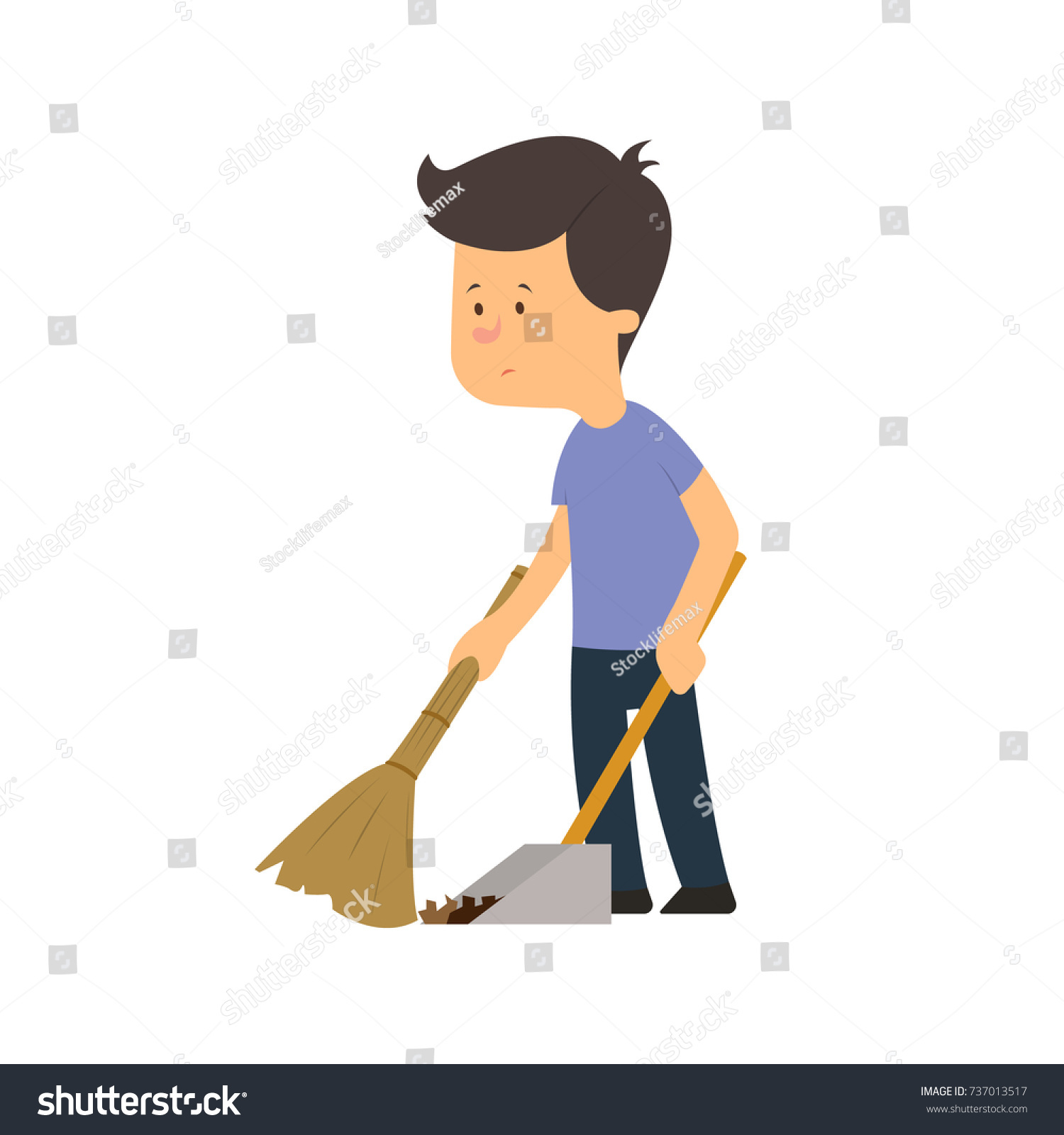 Boy Sweeps Floor Broom Vector Illustration Stock Vector 737013517 ...