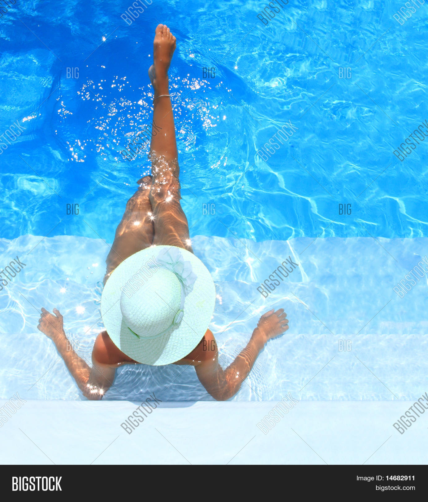Pretty Blonde Woman Enjoying a Swimming Pool in Greece Image ...