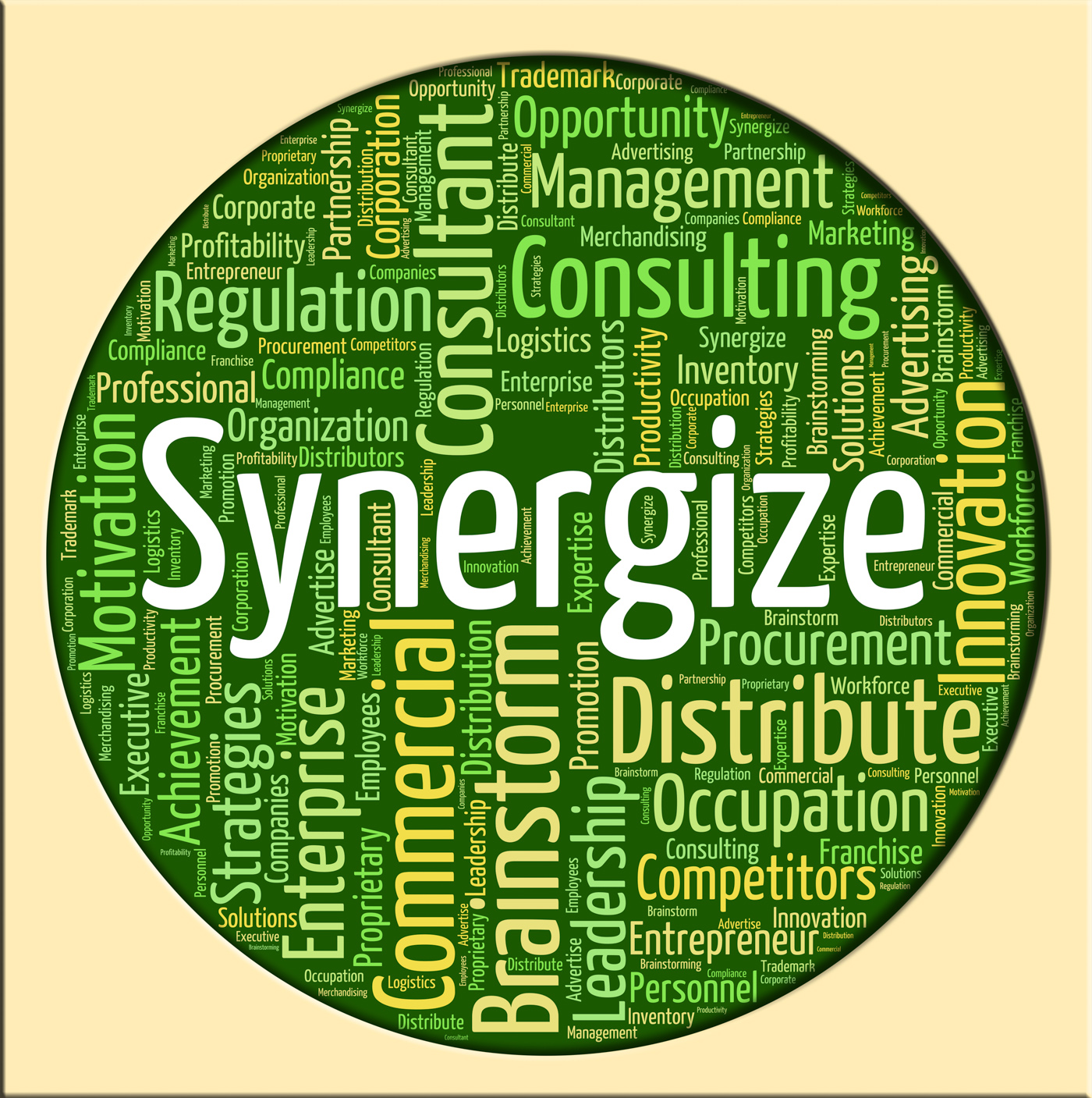 Synergize word shows working together and collaborate photo