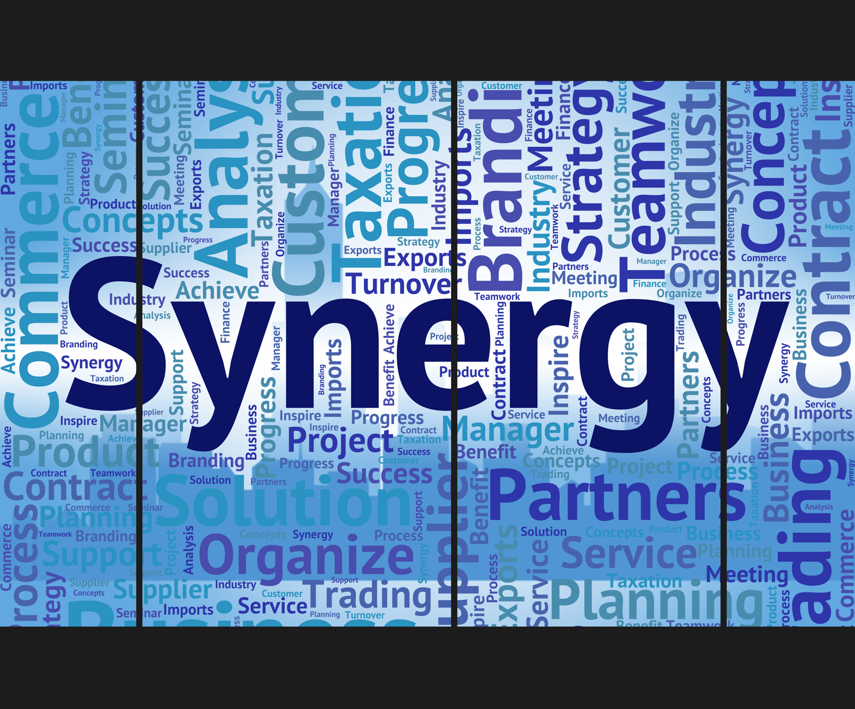 Synergy word represents work together and collaboration photo