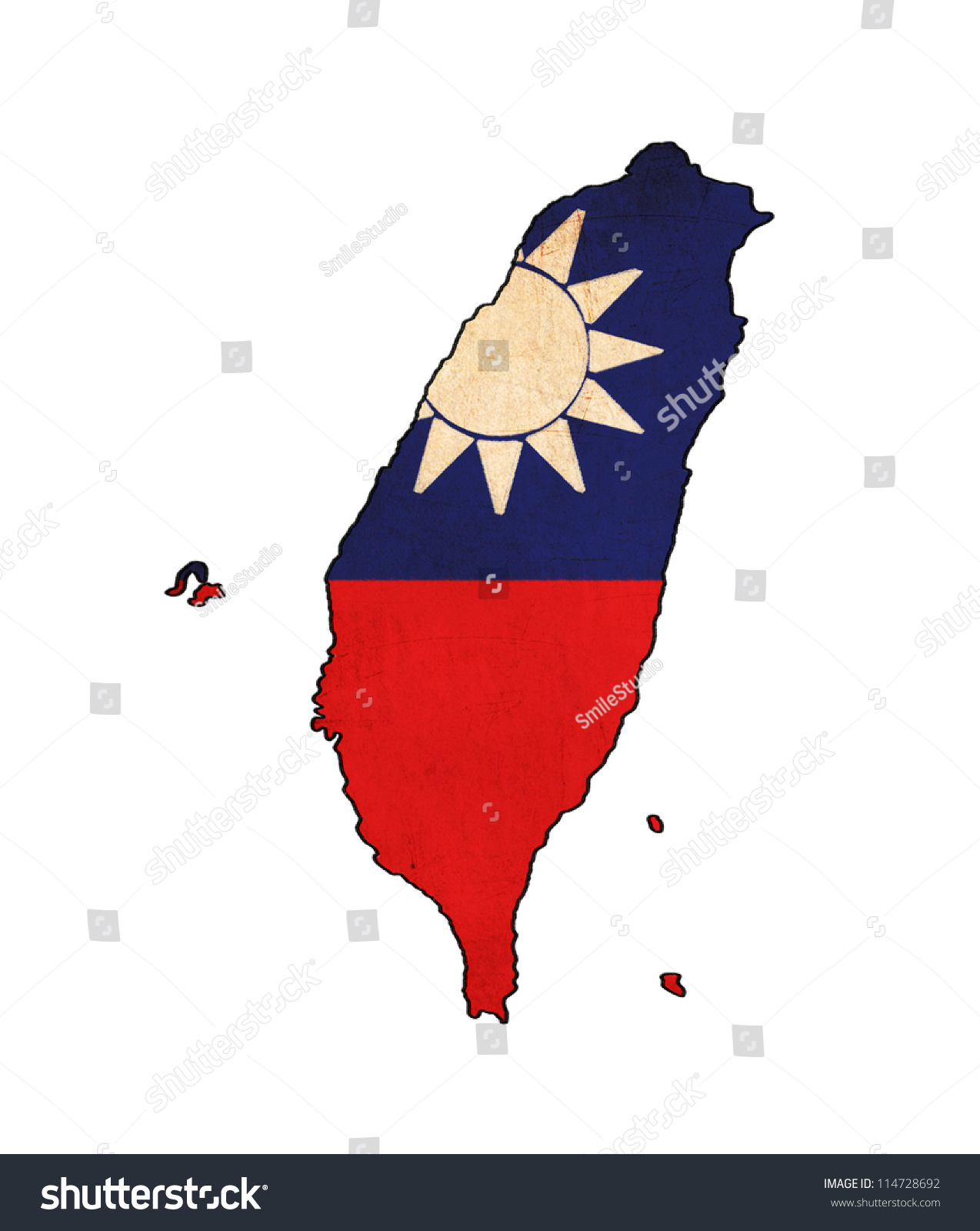 Taiwan Map On Taiwan Flag Drawing Stock Illustration 114728692 ...