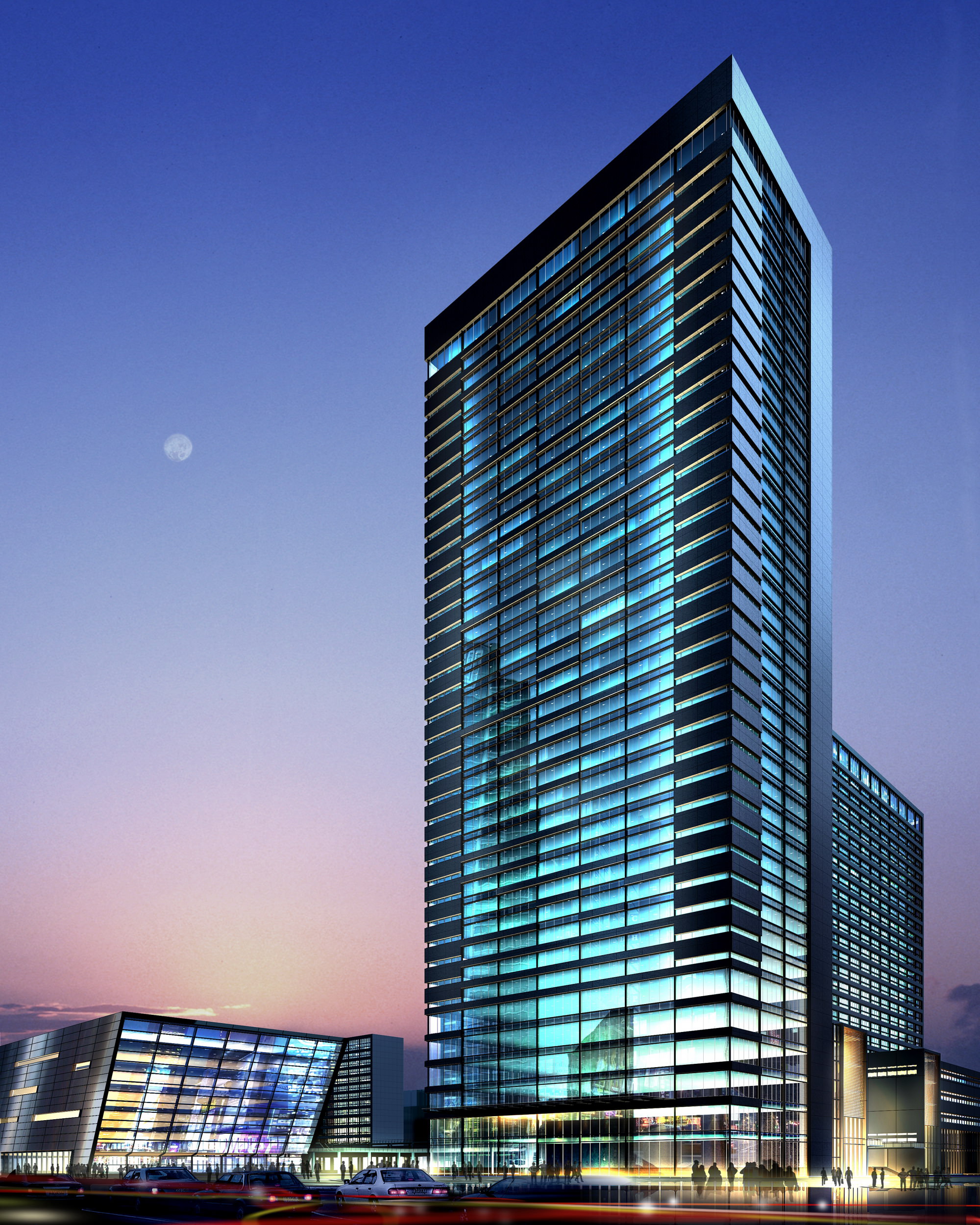 Tall Building with Glass Exterior in Town 3D model MAX