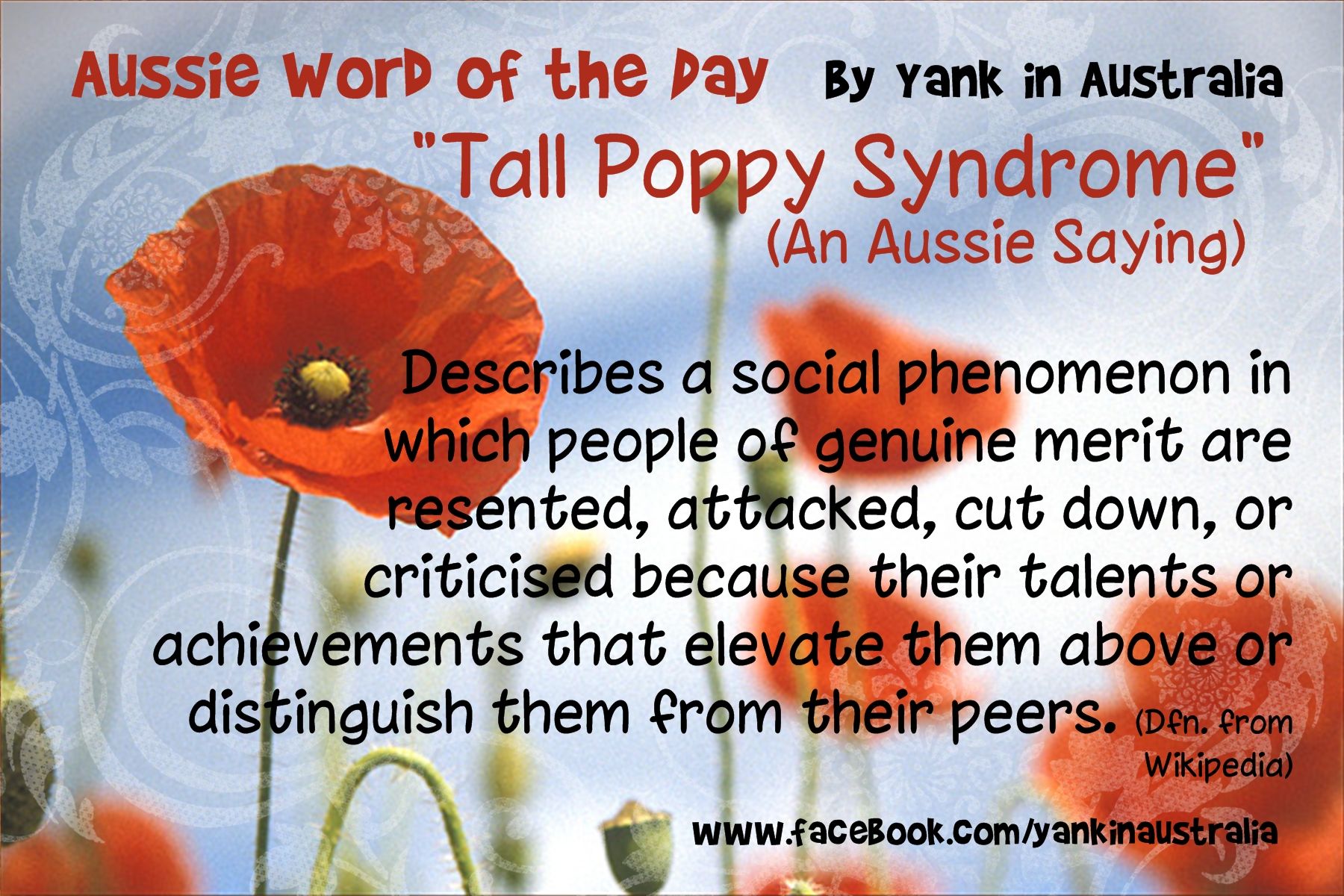 AUSSIE SAYING OF THE DAY: Tall Poppy Syndrome...Describes a social ...